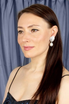 South Sea Pearl Diamond Drop Earrings Design by Ella Gafter