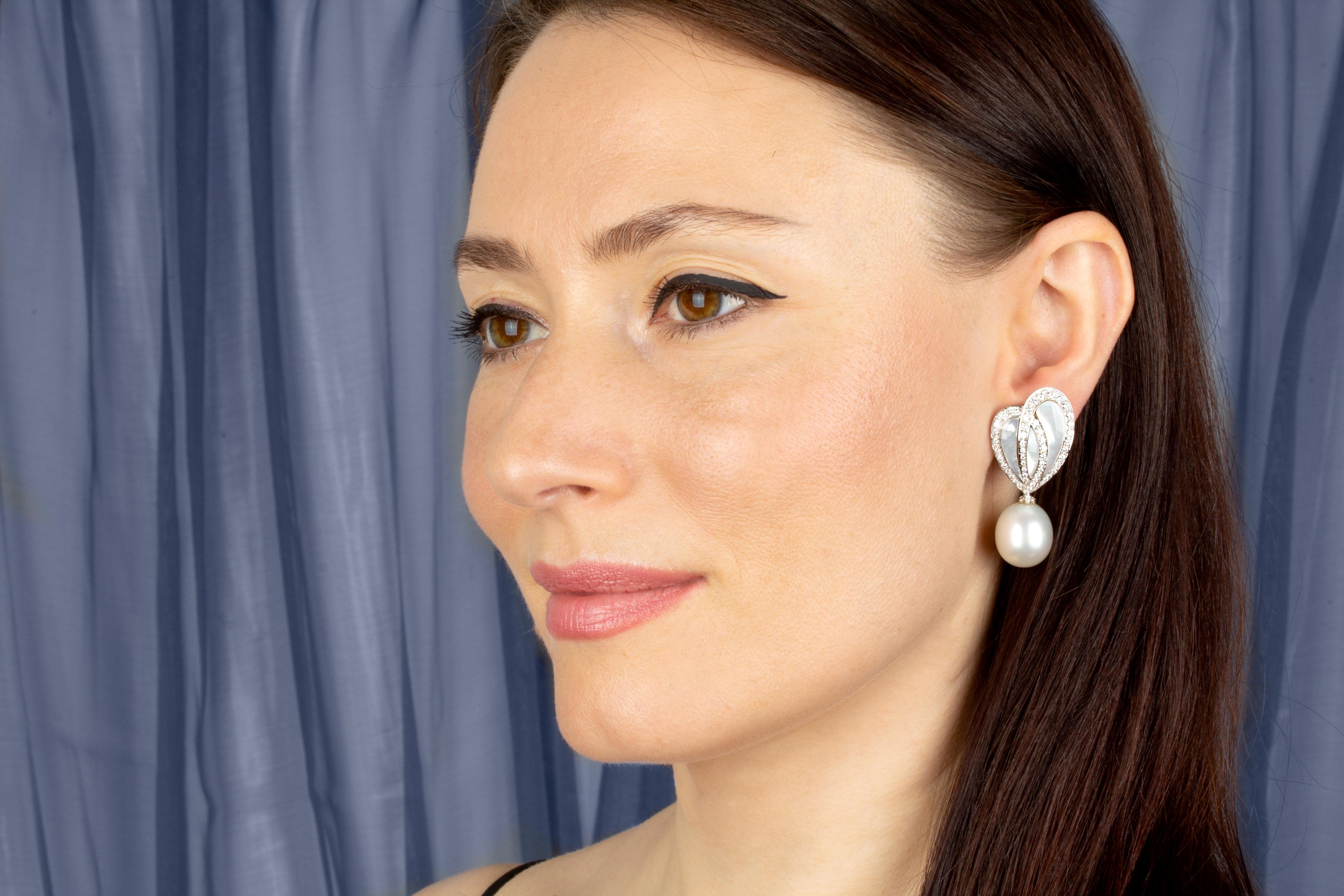 Artist Ella Gafter South Sea Pearl Diamond Earrings For Sale