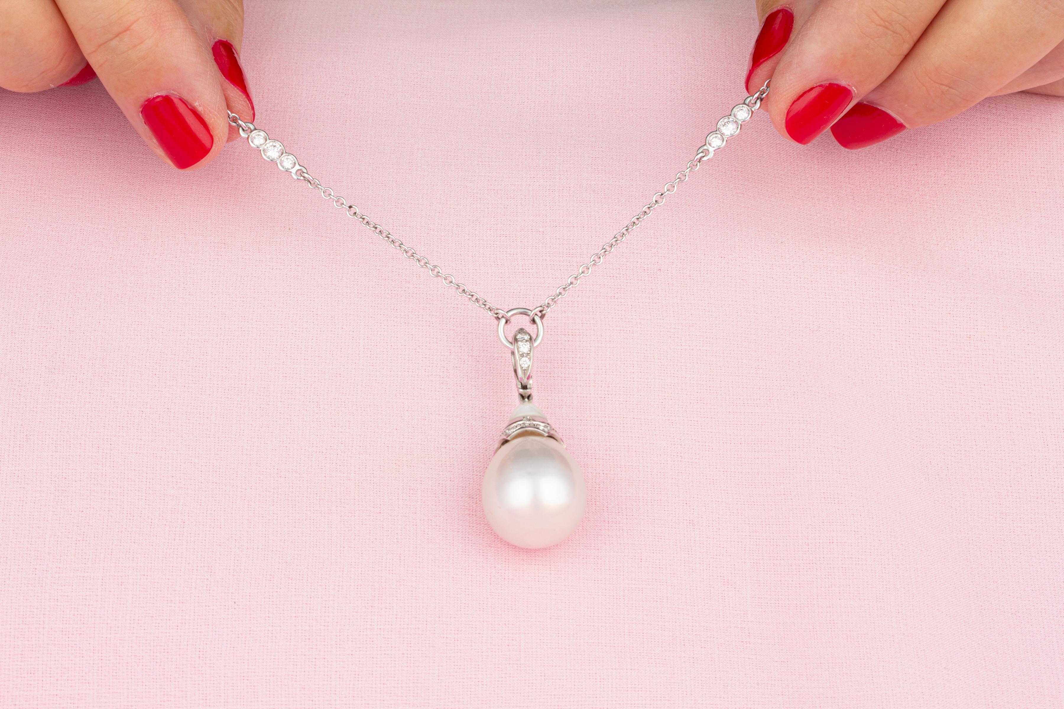 Contemporary Ella Gafter South Sea Pearl Diamond Pendant Necklace For Sale