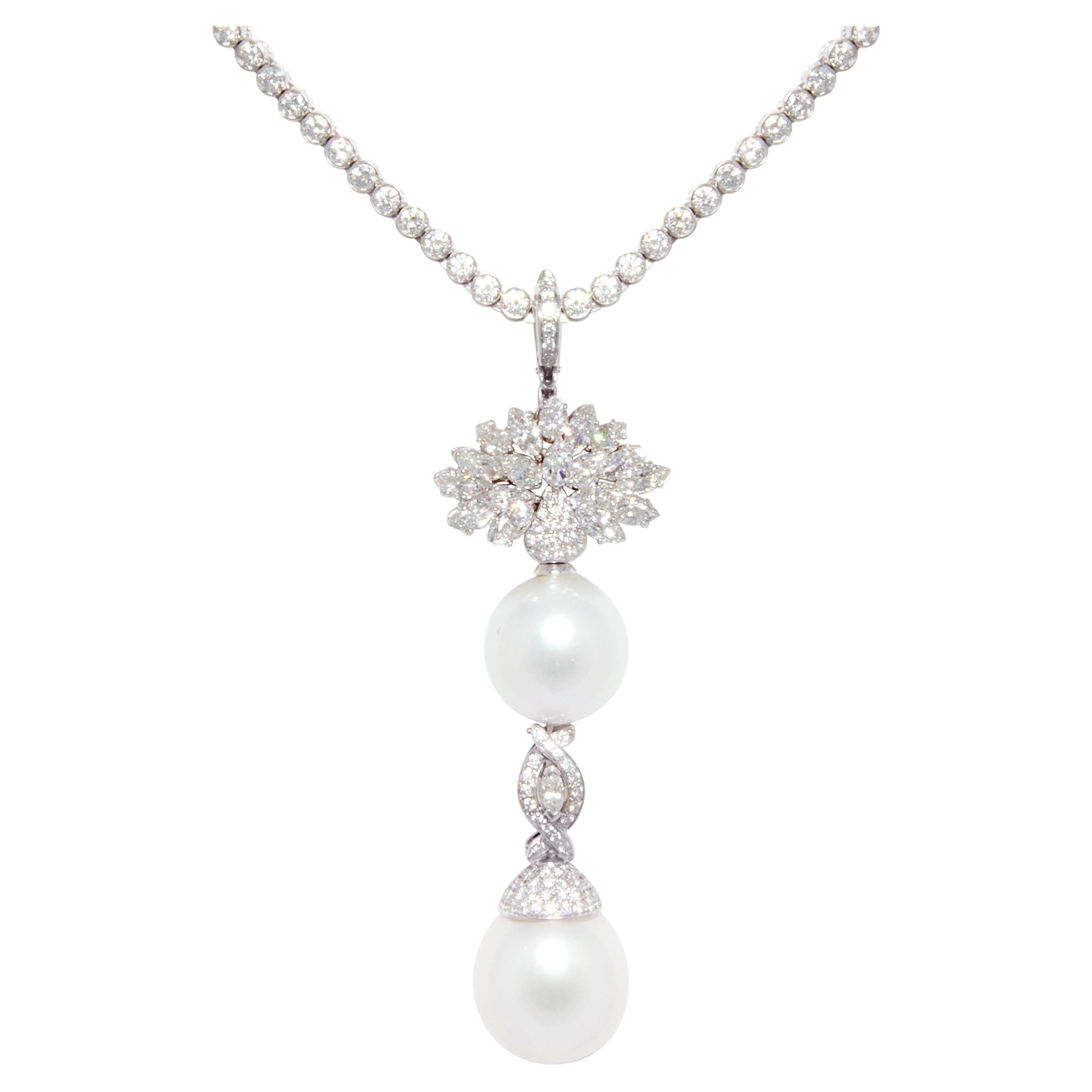 Ella Gafter 17mm South Sea Pearl Diamond Pendant Necklace For Sale