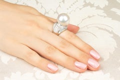 South Sea Pearl 17mm Diamond Ring Art Déco Design by Ella Gafter
