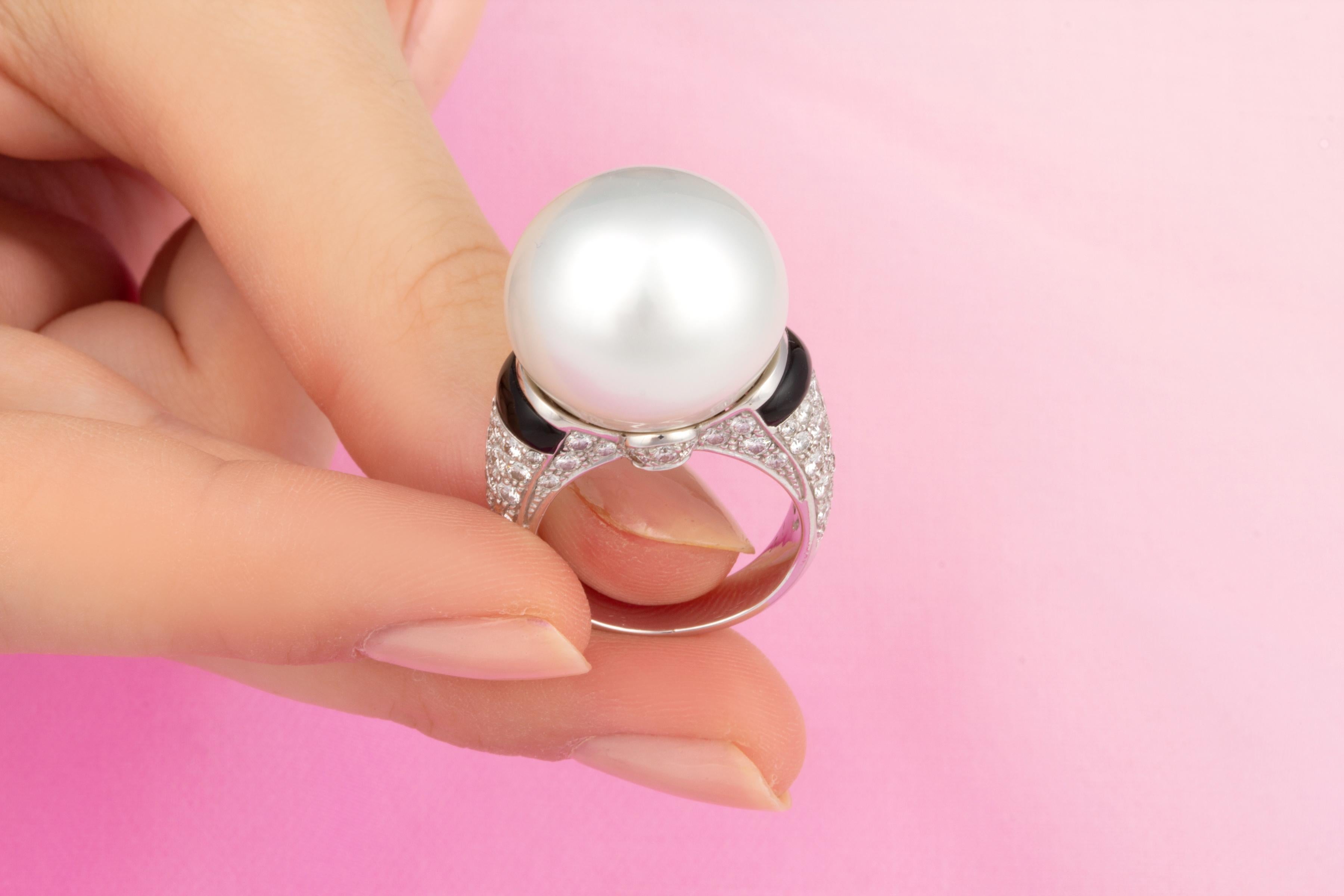 Artist Ella Gafter 18.5mm South Sea Pearl Diamond Cocktail Ring For Sale