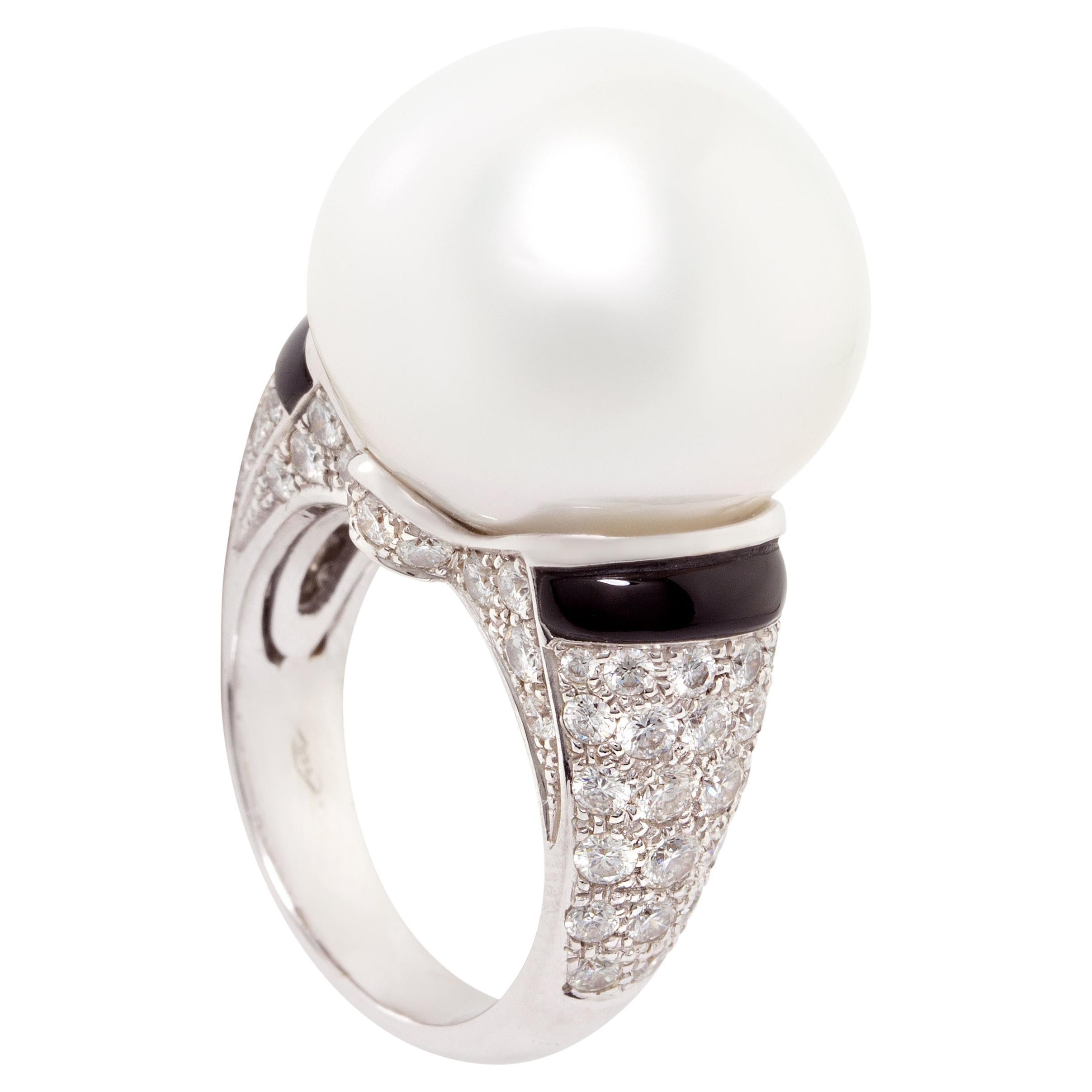 Ella Gafter 18.5mm South Sea Pearl Diamond Cocktail Ring For Sale