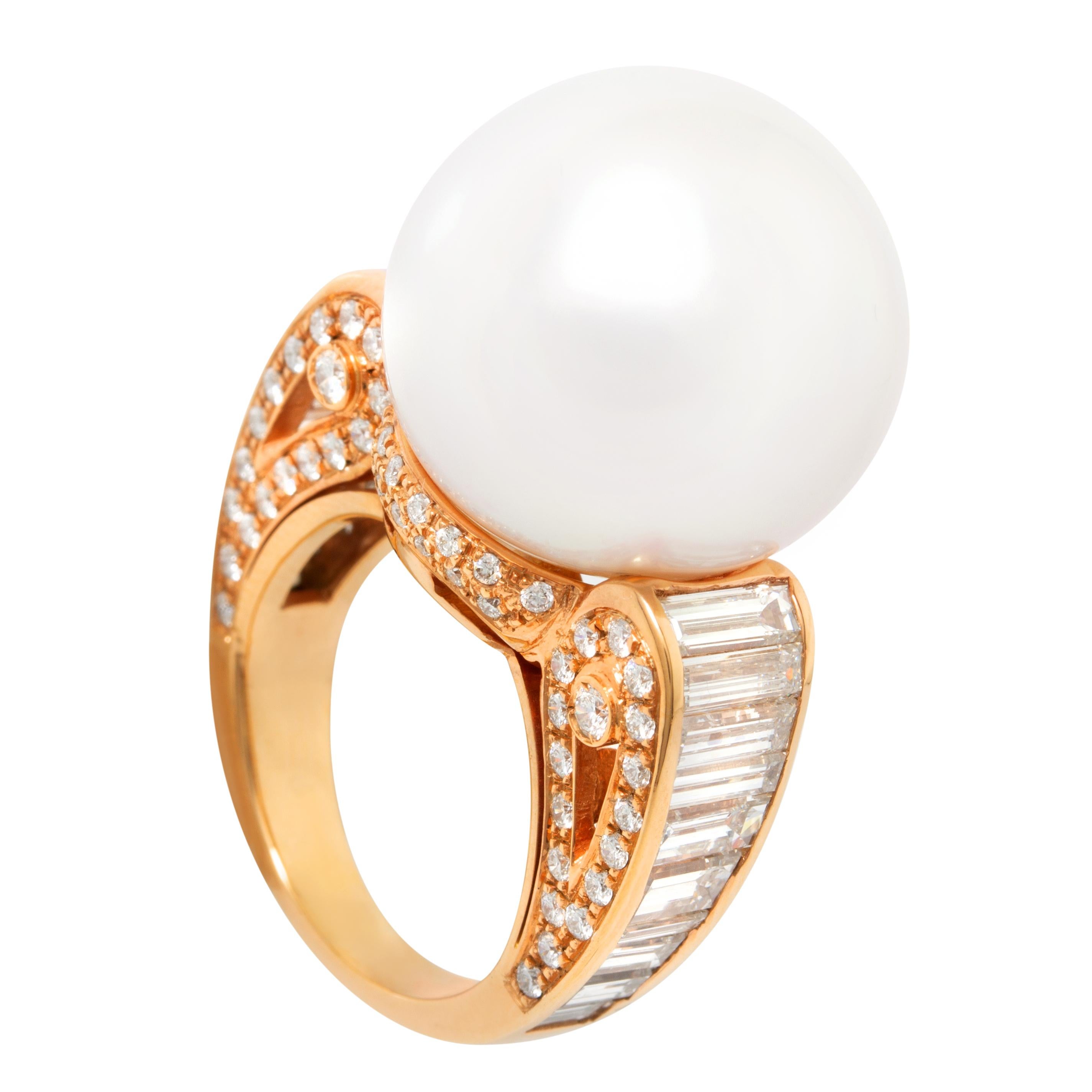 Ella Gafter 18.5mm South Sea Pearl Diamond Cocktail Ring For Sale