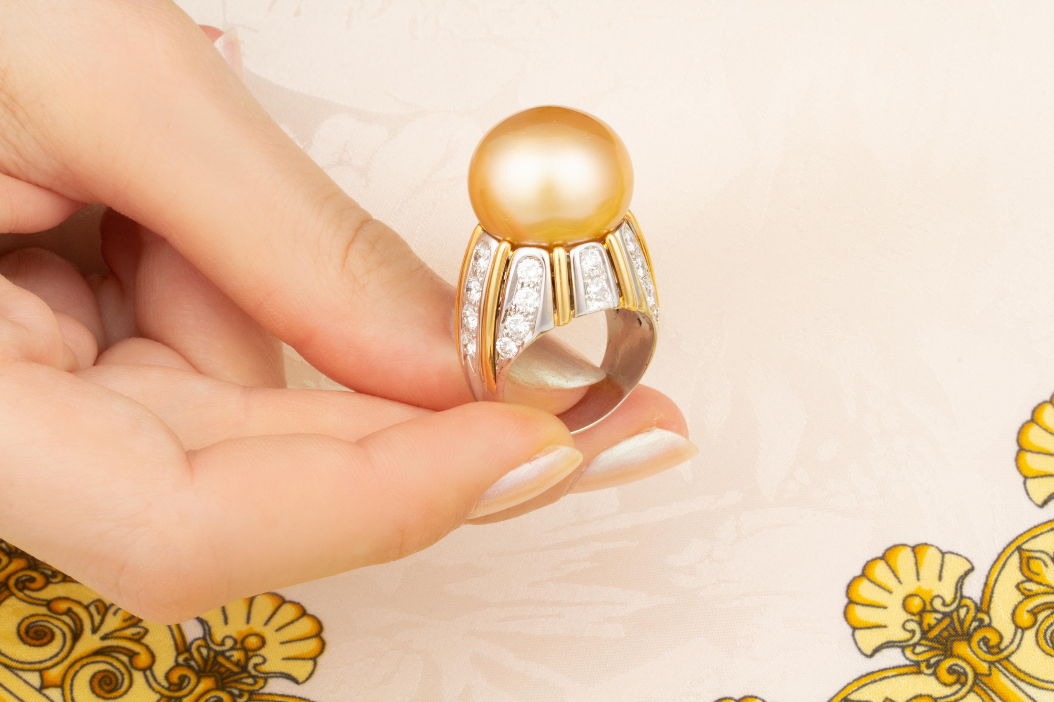 Ella Gafter 18mm Golden Pearl Diamond Ring For Sale 1