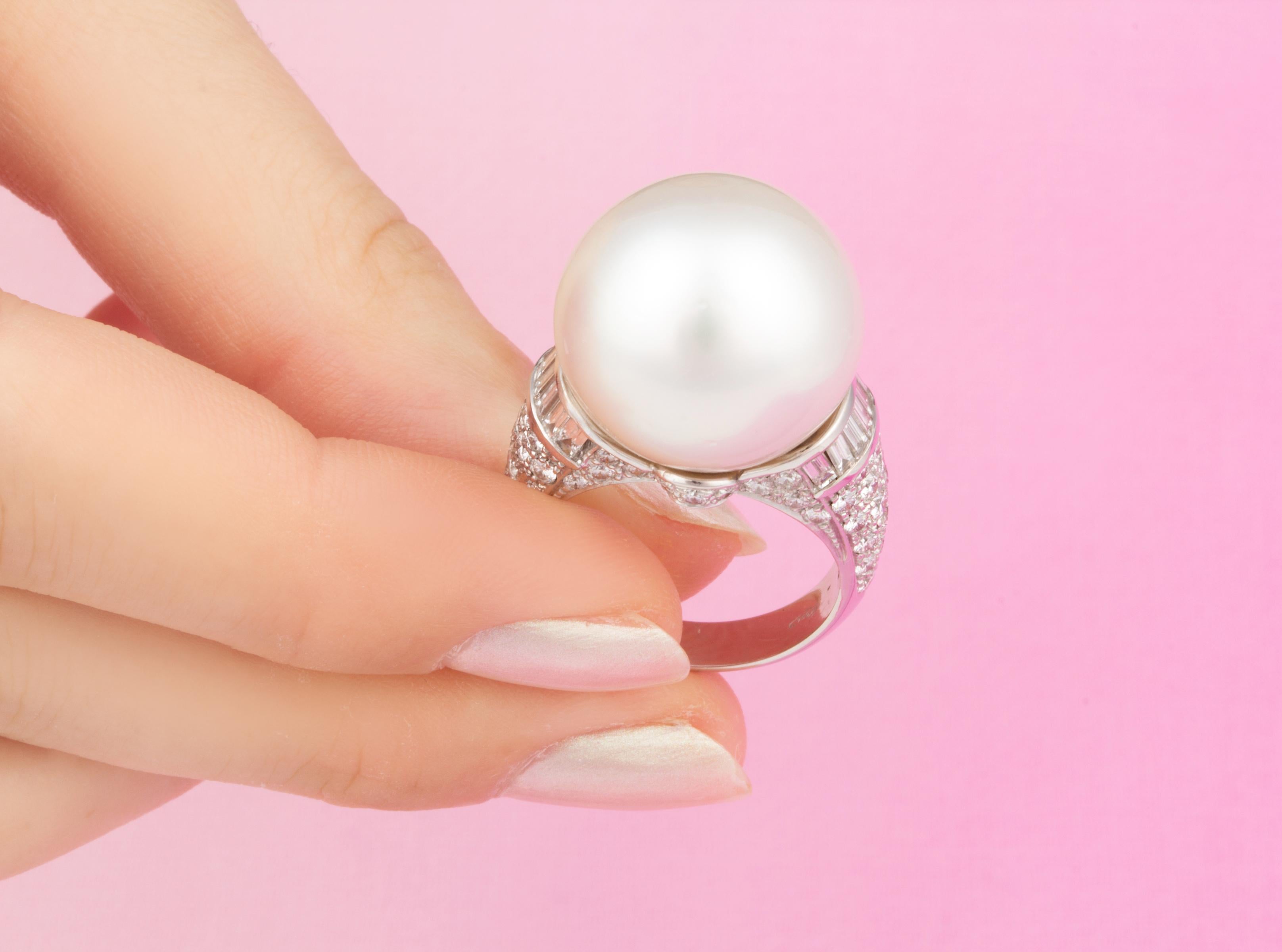 Women's 18mm South Sea Pearl Gem and Diamond Cocktail Ring Design by Ella Gafter For Sale