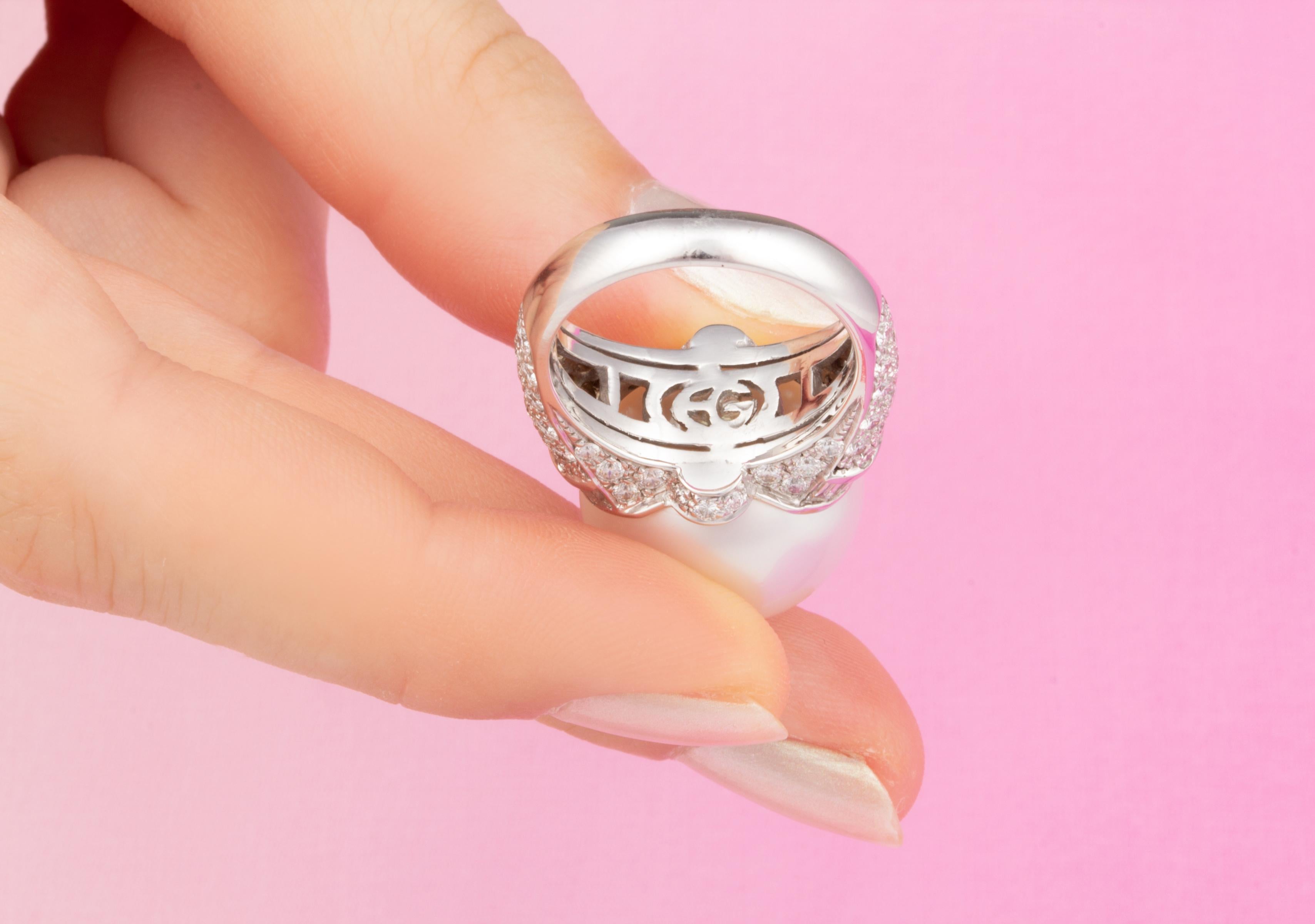 Ella Gafter 18mm Perlen-Diamant-Cocktailring im Angebot 3