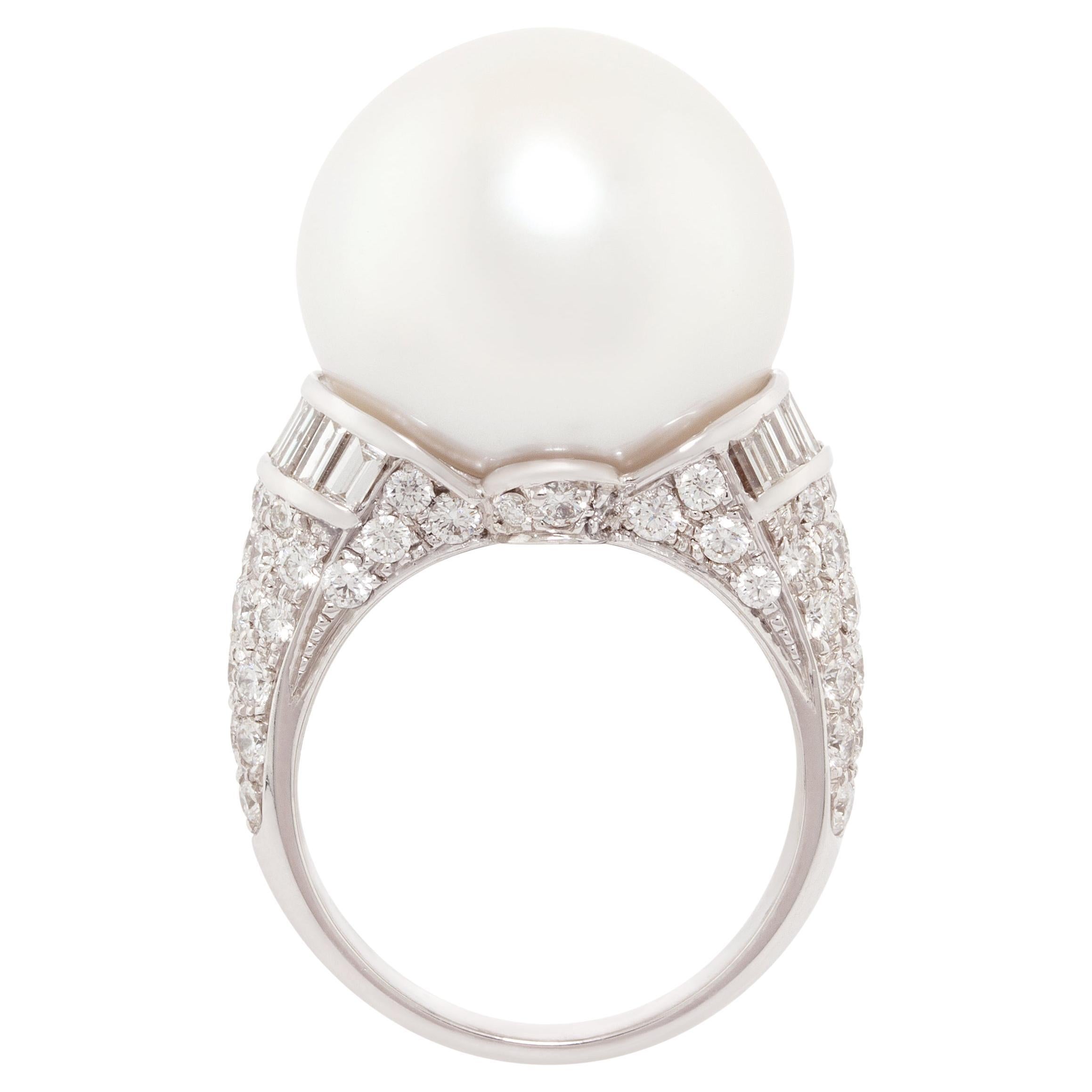 Ella Gafter 18mm Pearl Diamond Cocktail Ring For Sale