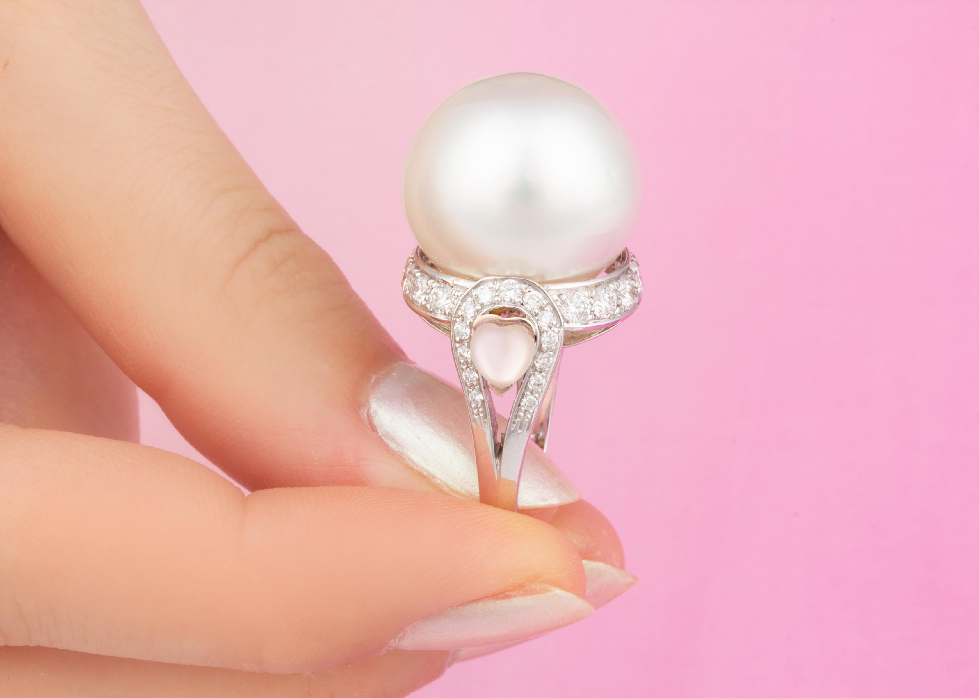 Brilliant Cut Ella Gafter 18mm South Sea Pearl Diamond Cocktail Ring For Sale