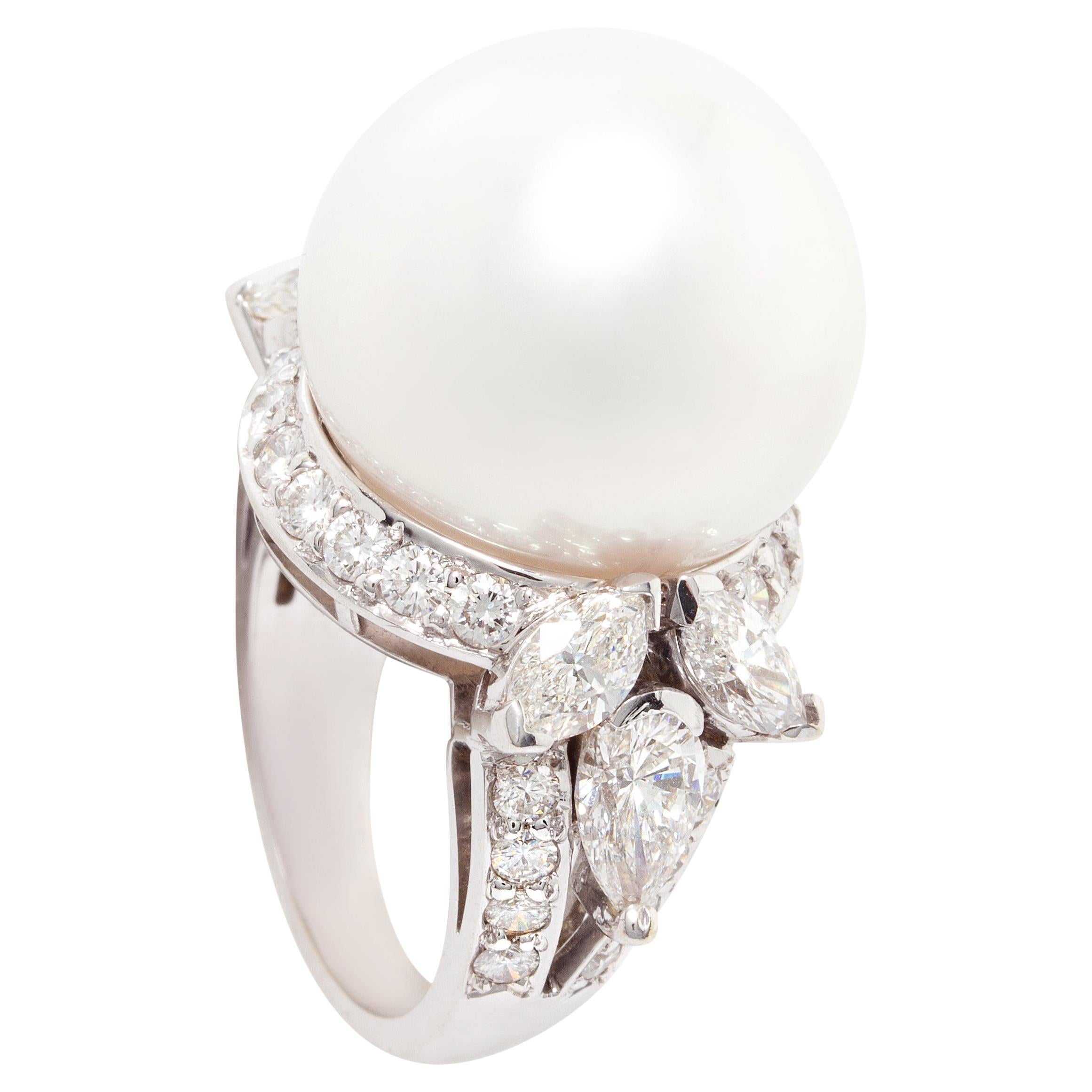 Ella Gafter 18mm South Sea Pearl Diamond Cocktail Ring For Sale
