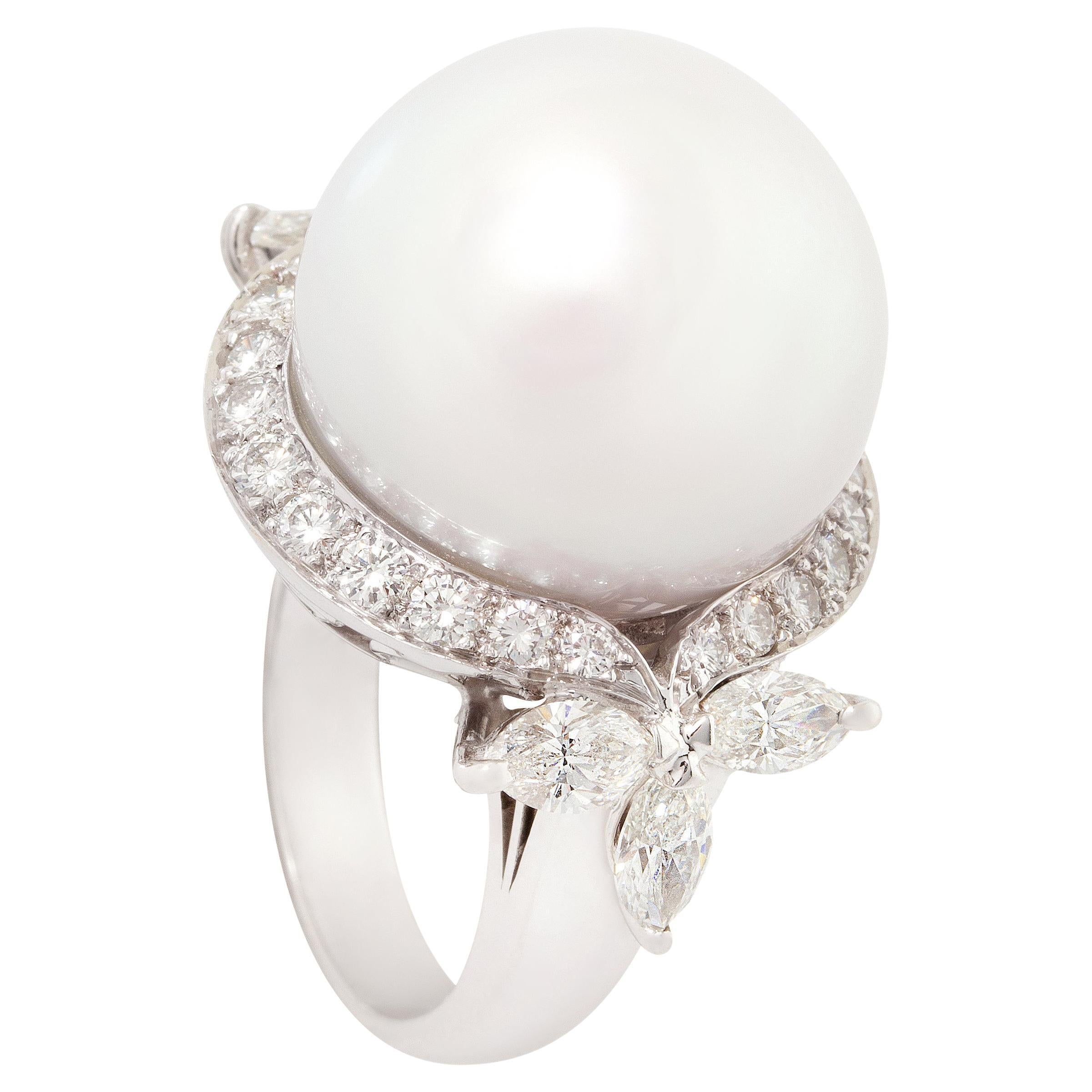 Ella Gafter 18mm South Sea Pearl Diamond Ring For Sale at 1stDibs | south  sea pearl ring with diamonds, large pearl ring, 18 mm ring