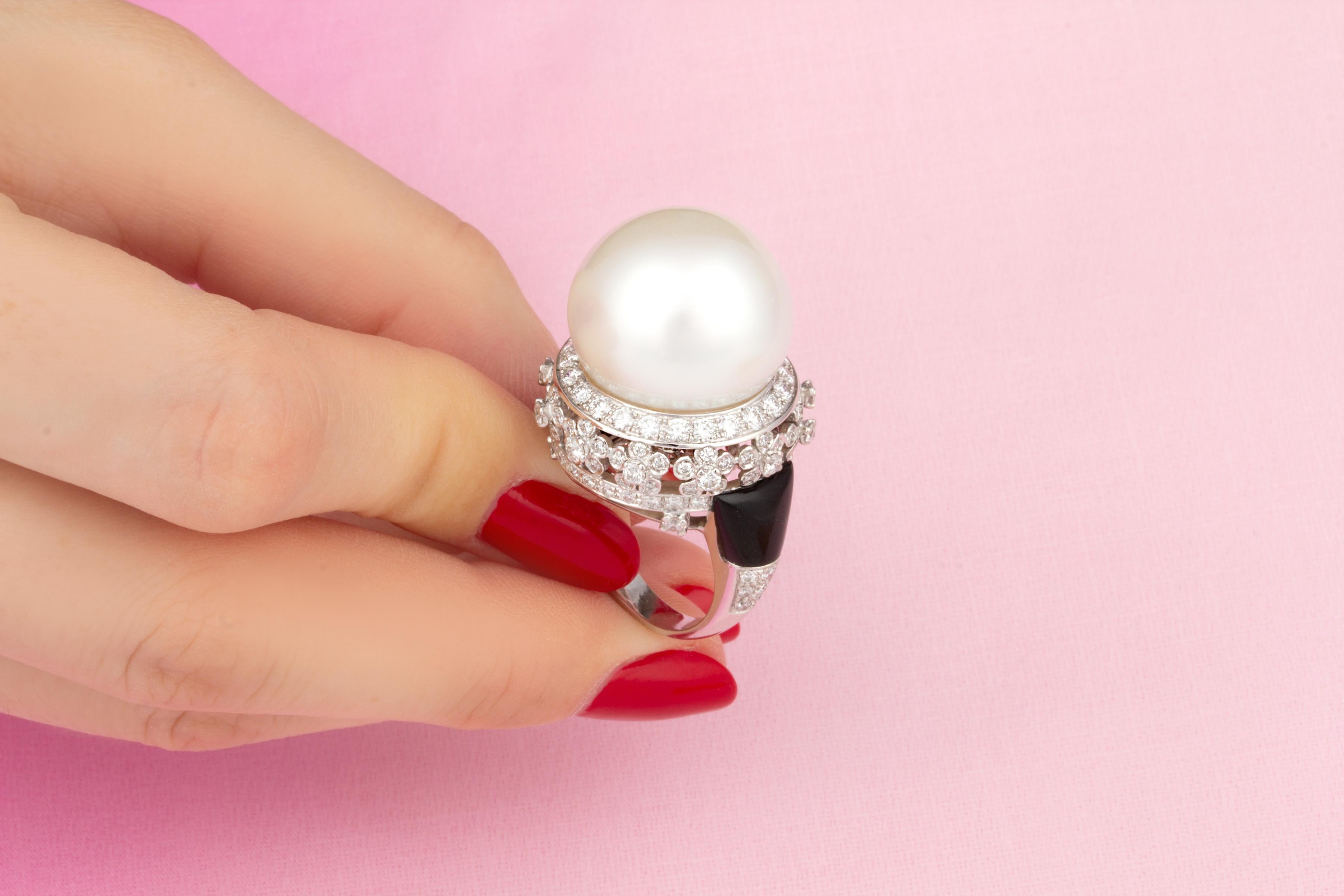 Ella Gafter Art Déco Stil 19mm Südsee Perle Diamant Ring  im Angebot 2