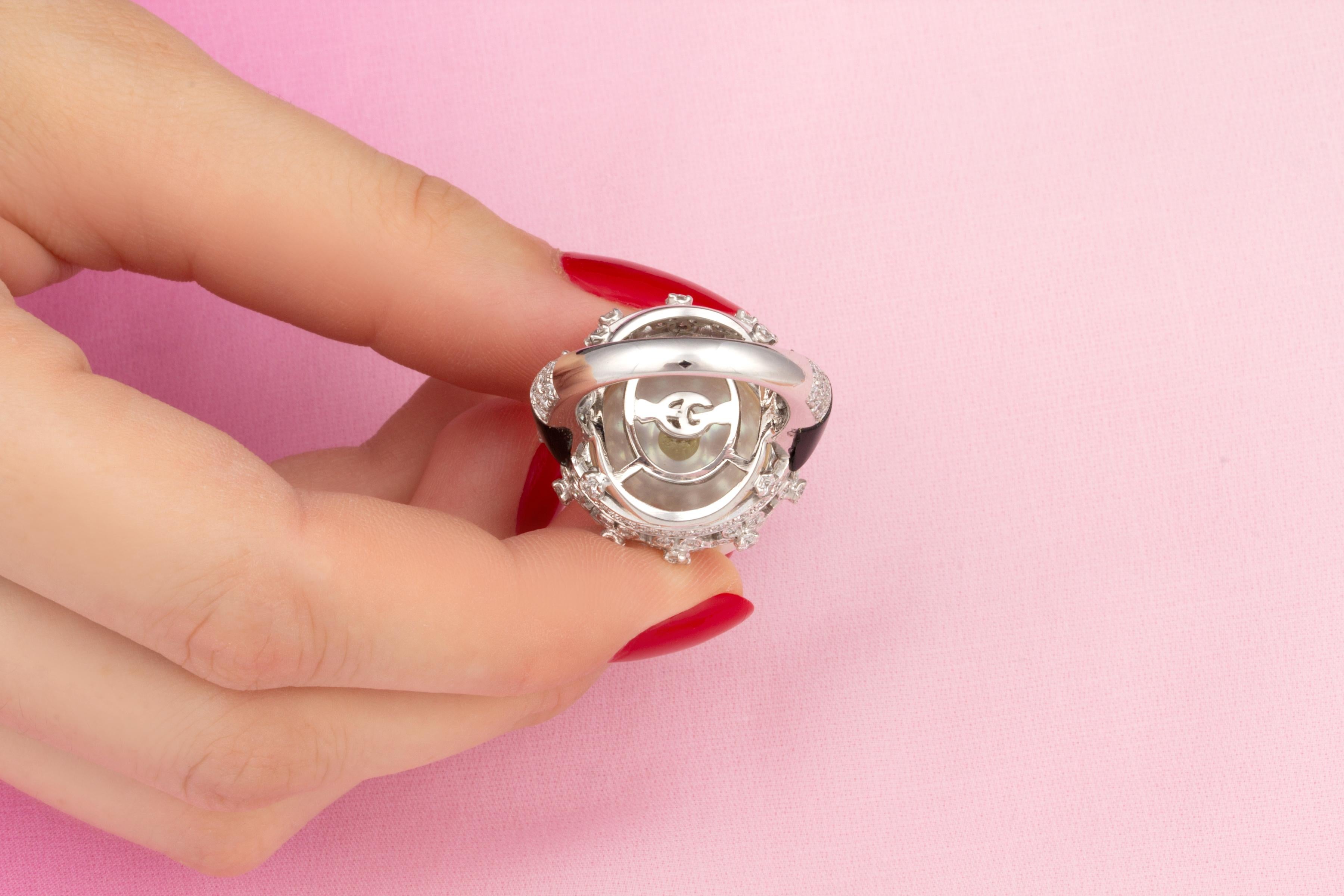 Ella Gafter Art Déco Stil 19mm Südsee Perle Diamant Ring  im Angebot 3