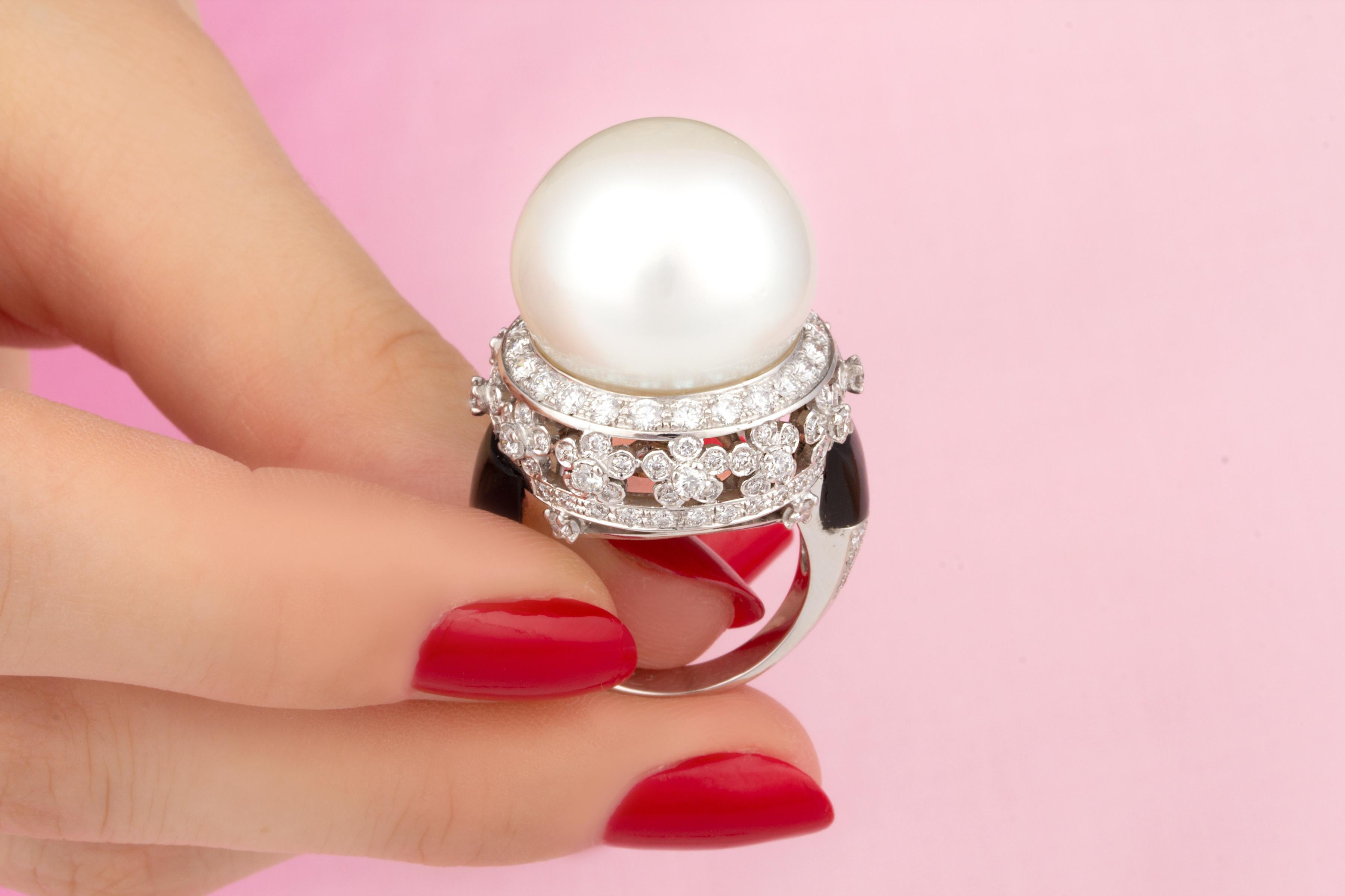 Ella Gafter Art Déco Stil 19mm Südsee Perle Diamant Ring  im Angebot 4