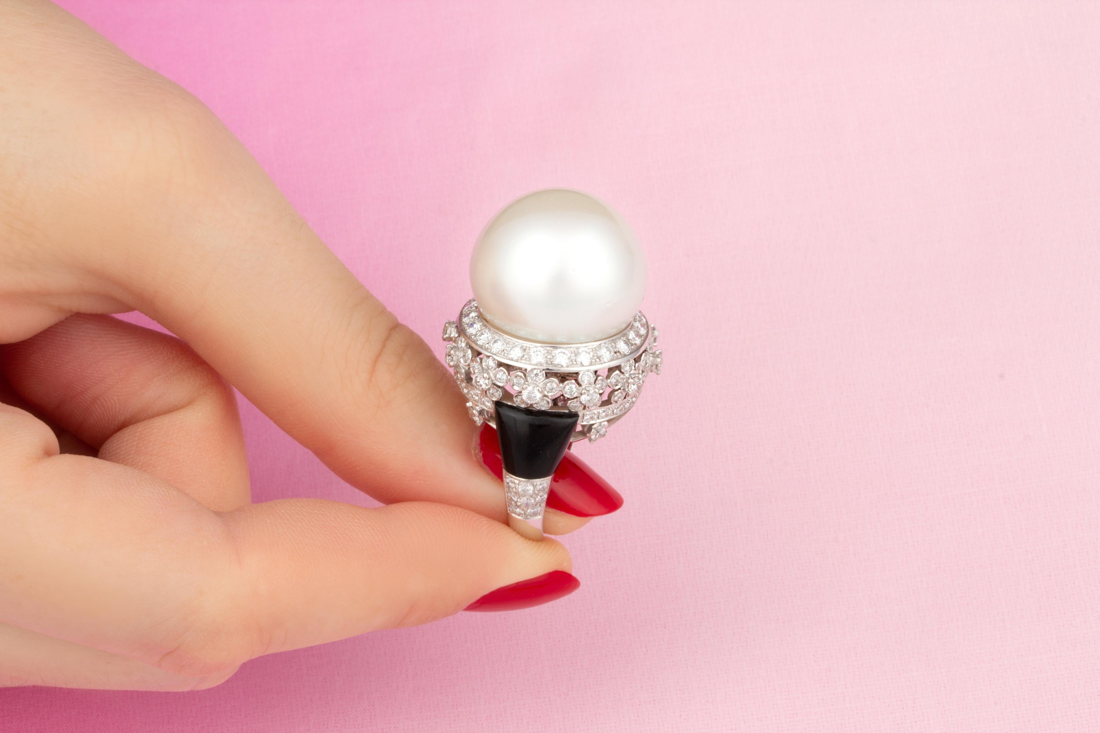Ella Gafter Art Déco Stil 19mm Südsee Perle Diamant Ring  im Angebot 1