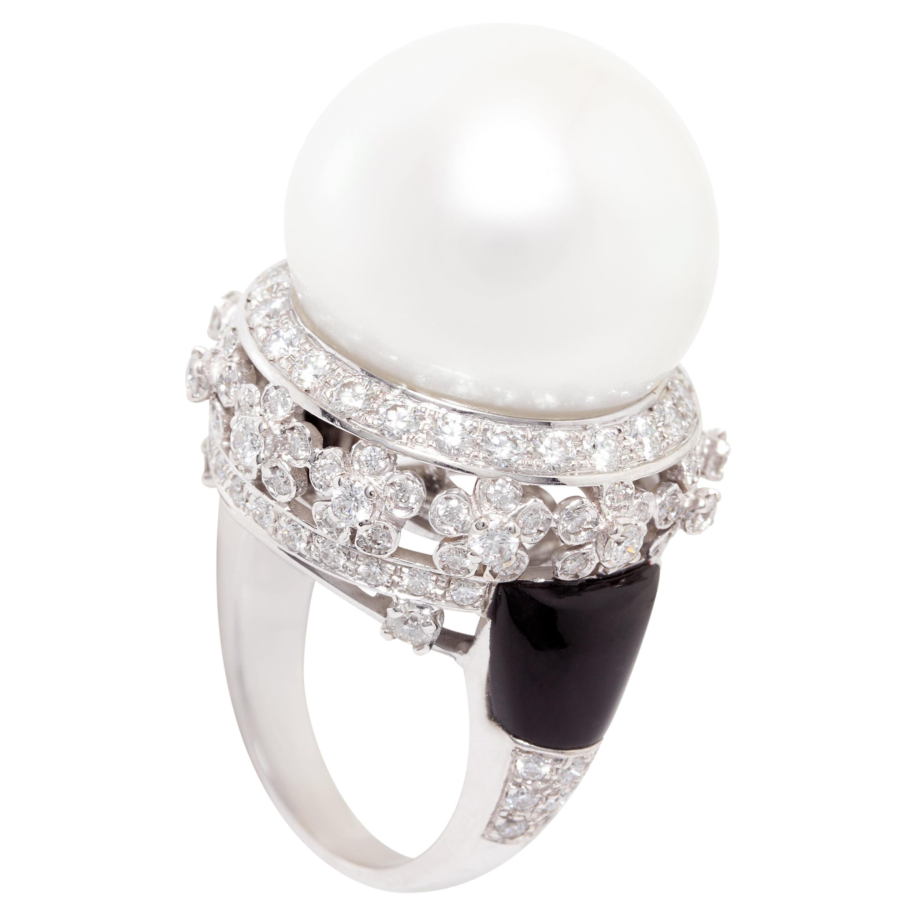 Ella Gafter Art Déco Stil 19mm Südsee Perle Diamant Ring 