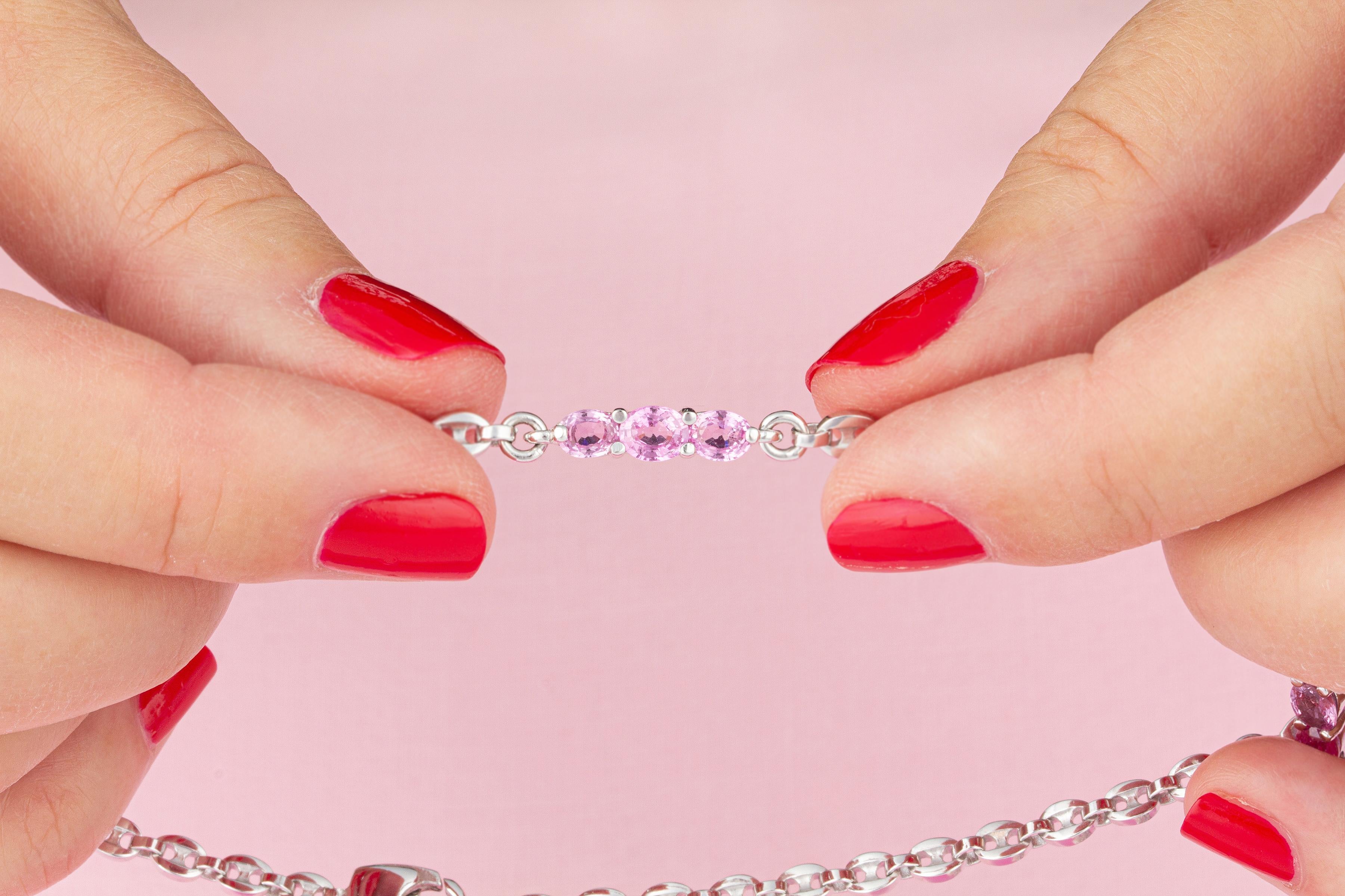Ella Gafter Pearl Pink Sapphire Diamond Necklace In New Condition For Sale In New York, NY