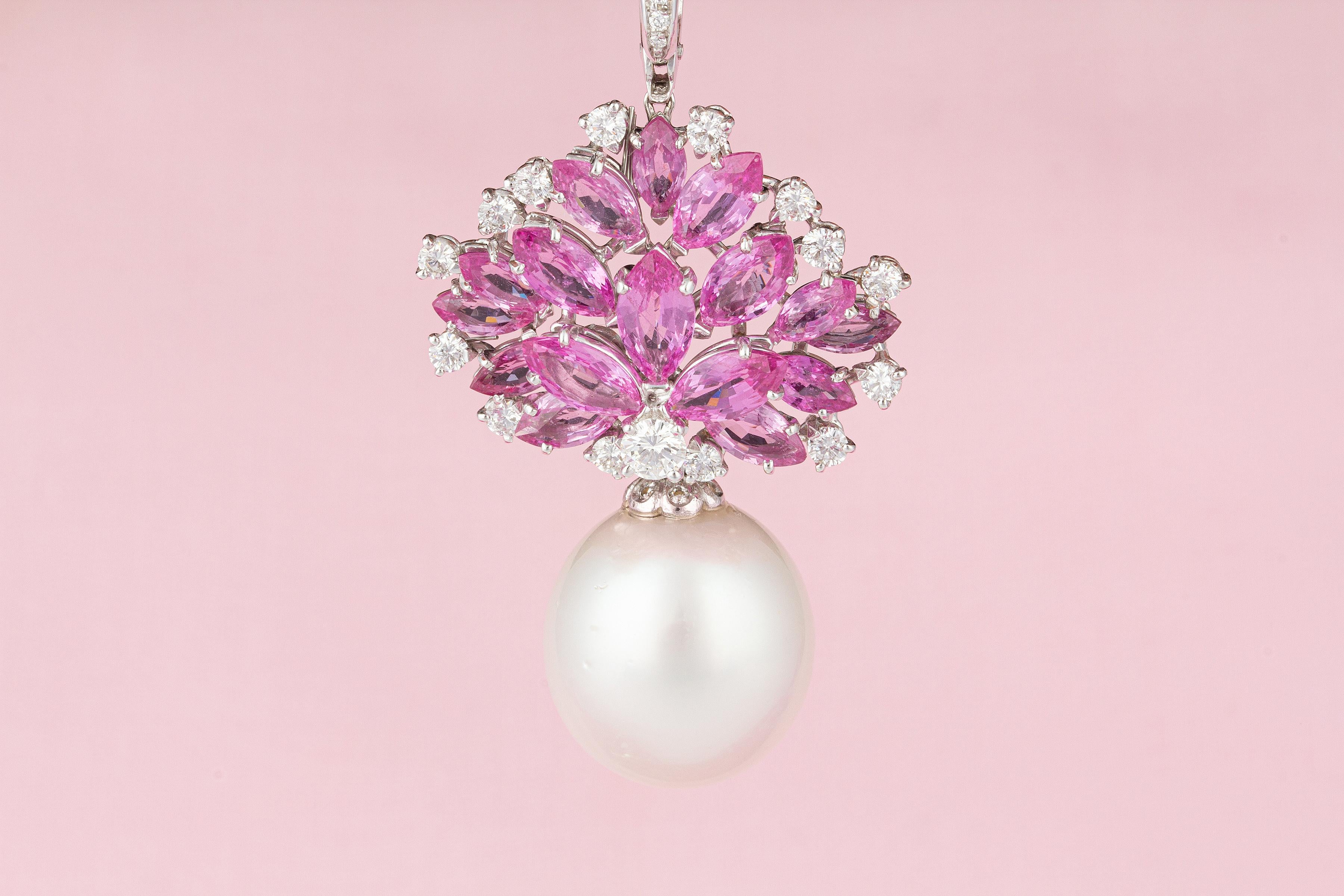 Ella Gafter Pearl Pink Sapphire Diamond Necklace For Sale 1