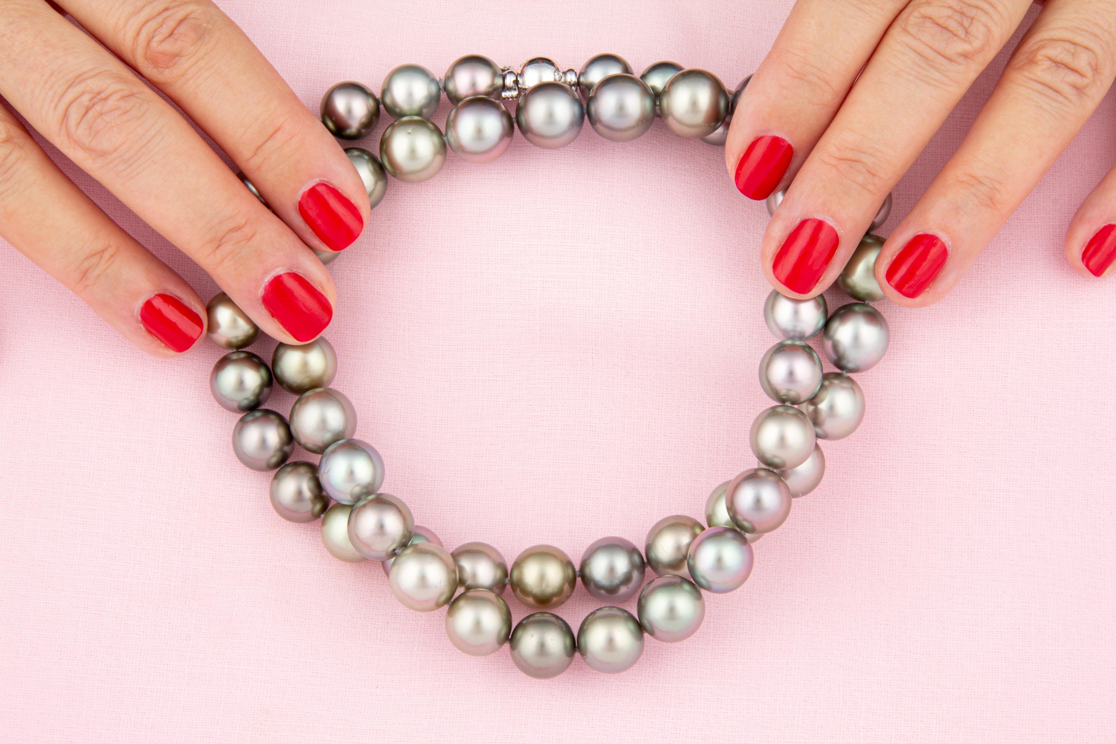 Femenino o masculino Collar de perlas negras de Tahití 25