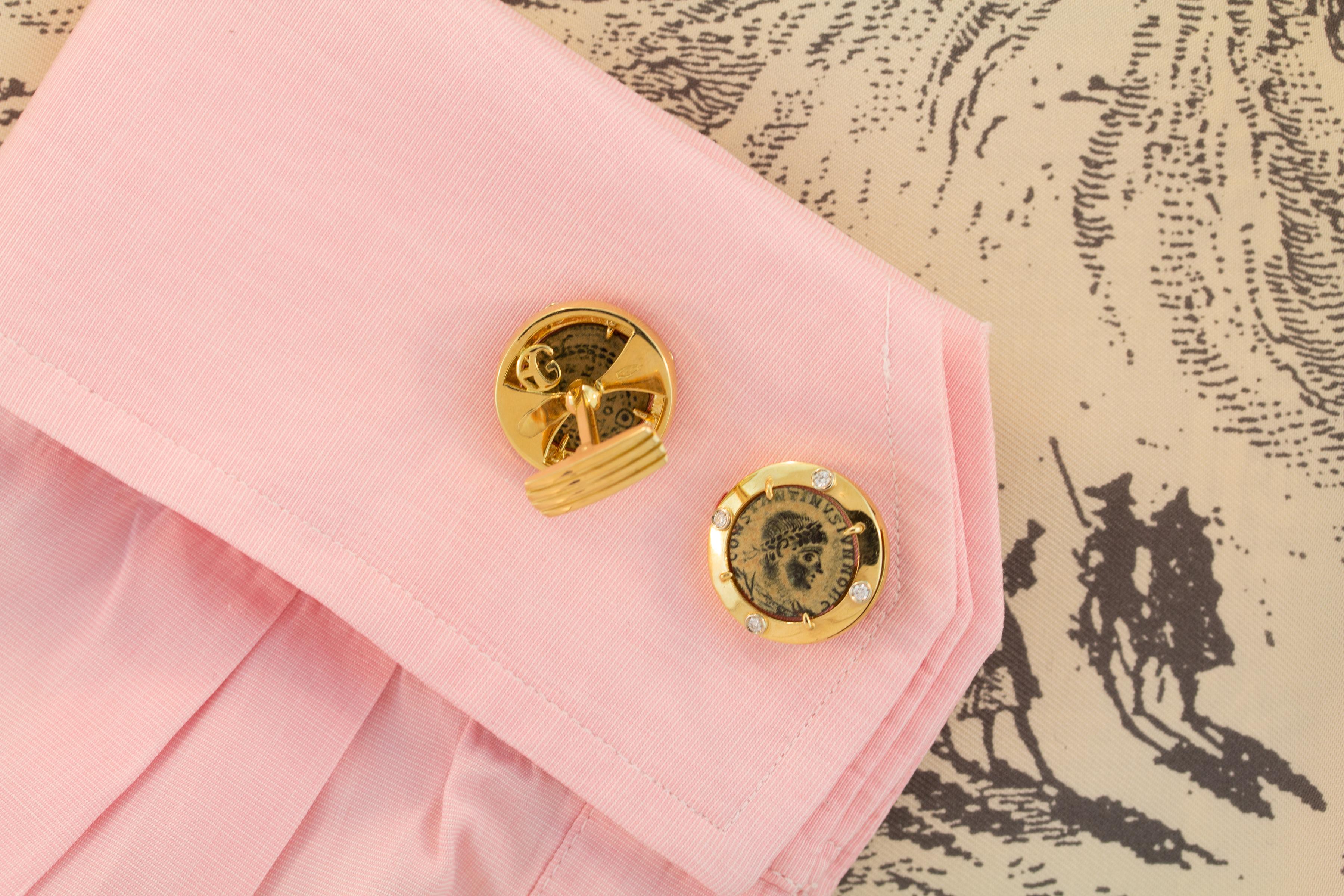 Ella Gafter Coin Diamond Cufflinks  In New Condition For Sale In New York, NY
