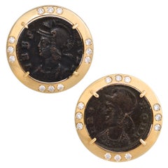 Antique Coin and Diamond Cufflinks 18k Yellow Gold Design by Ella Gafter