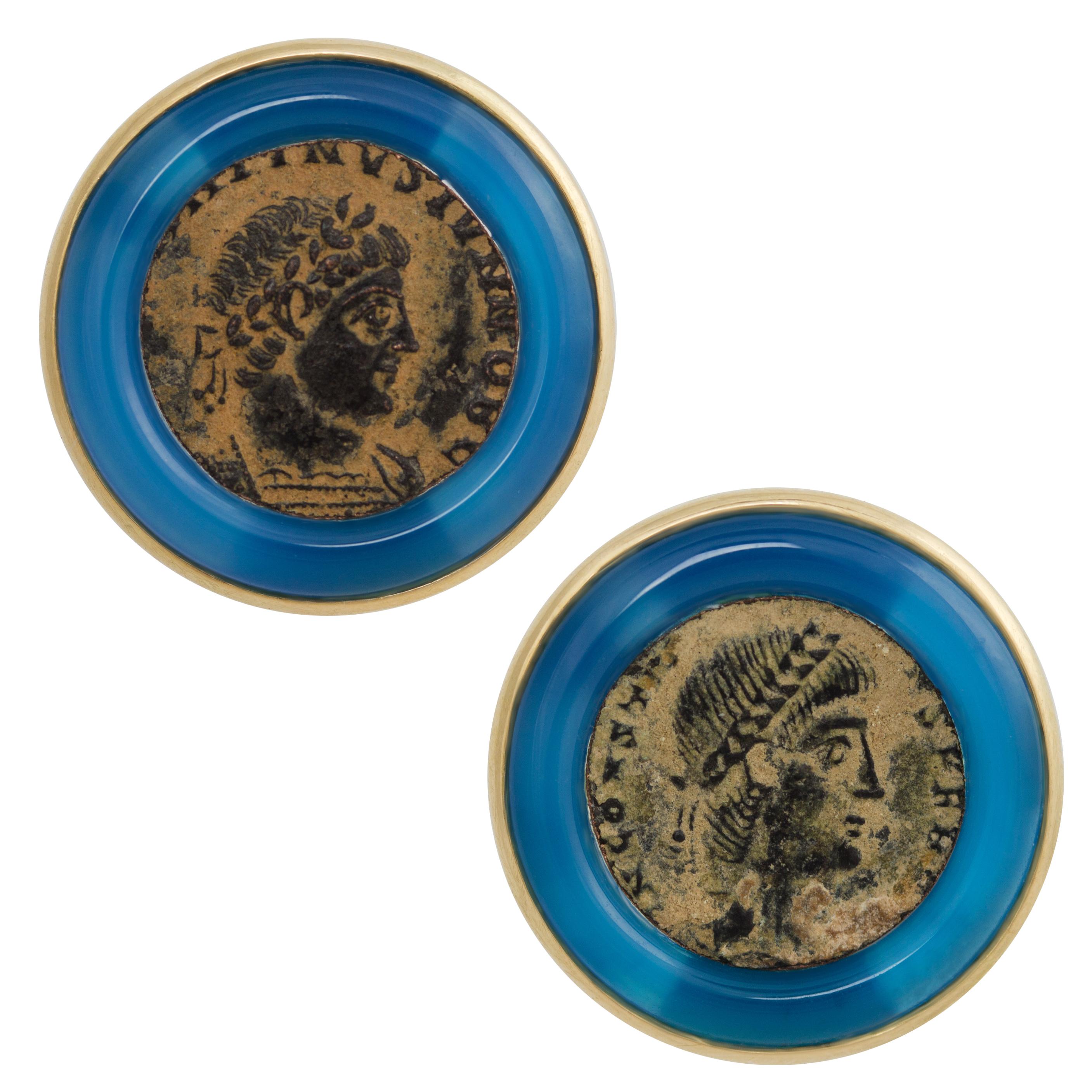 Antike Münze- und Jadeit-Manschettenknöpfe aus 18k Gelbgold Design von Ella Gafter