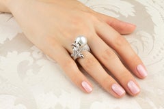 Aquarius Zodiac Cocktail Ring South Sea Pearl Diamonds Design by Ella Gafter