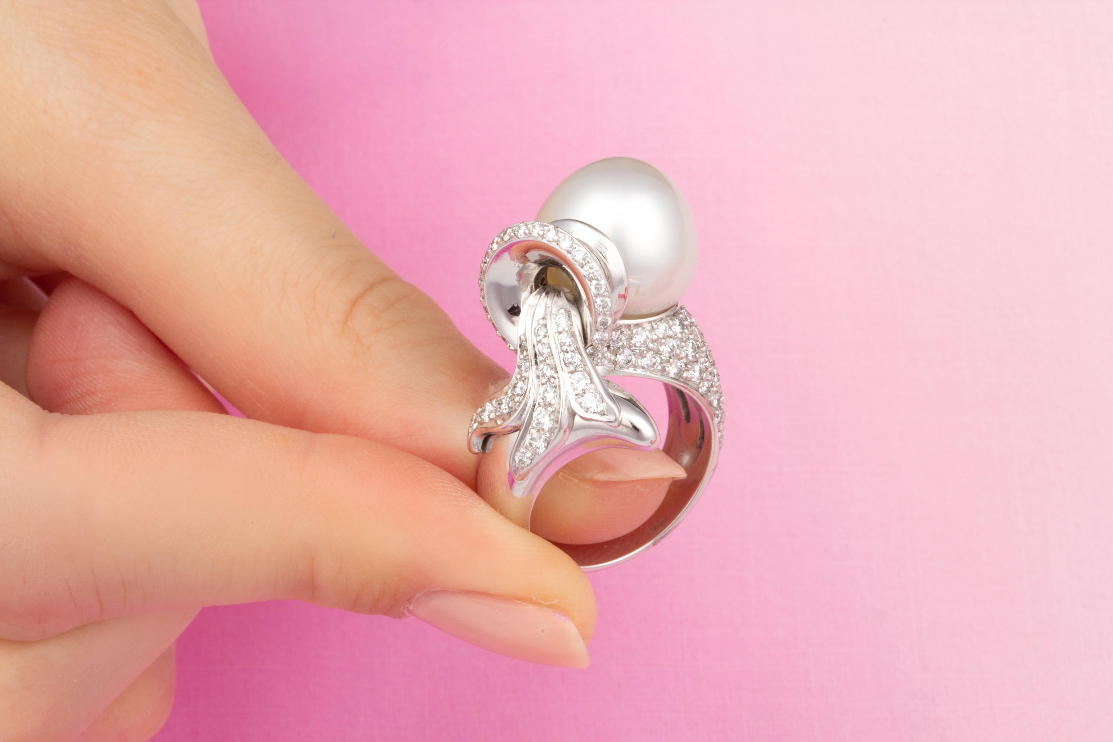 Artist Ella Gafter Aquarius Diamond Pearl Zodiac Ring For Sale