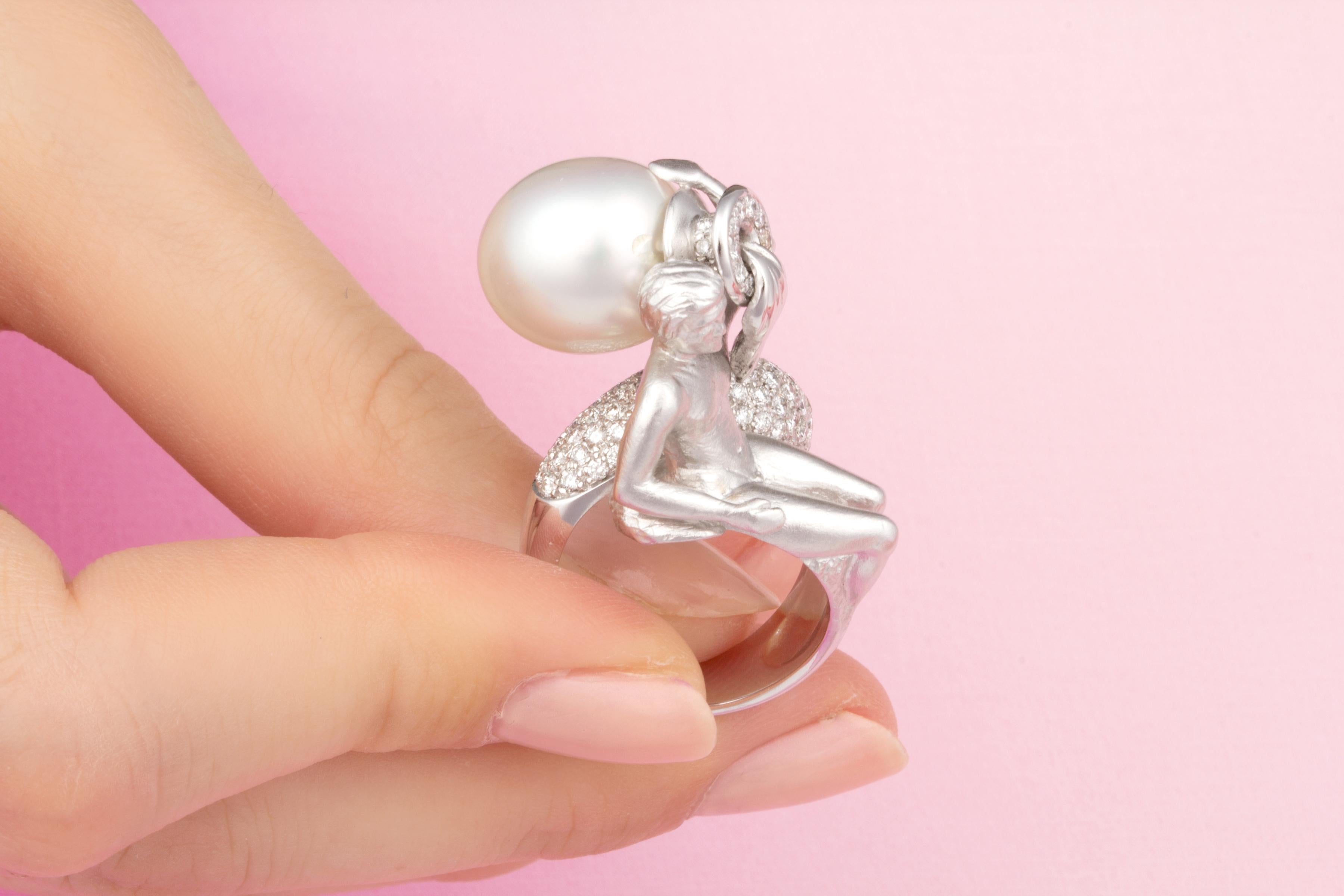 Ella Gafter Aquarius Diamond Pearl Zodiac Ring  For Sale 2