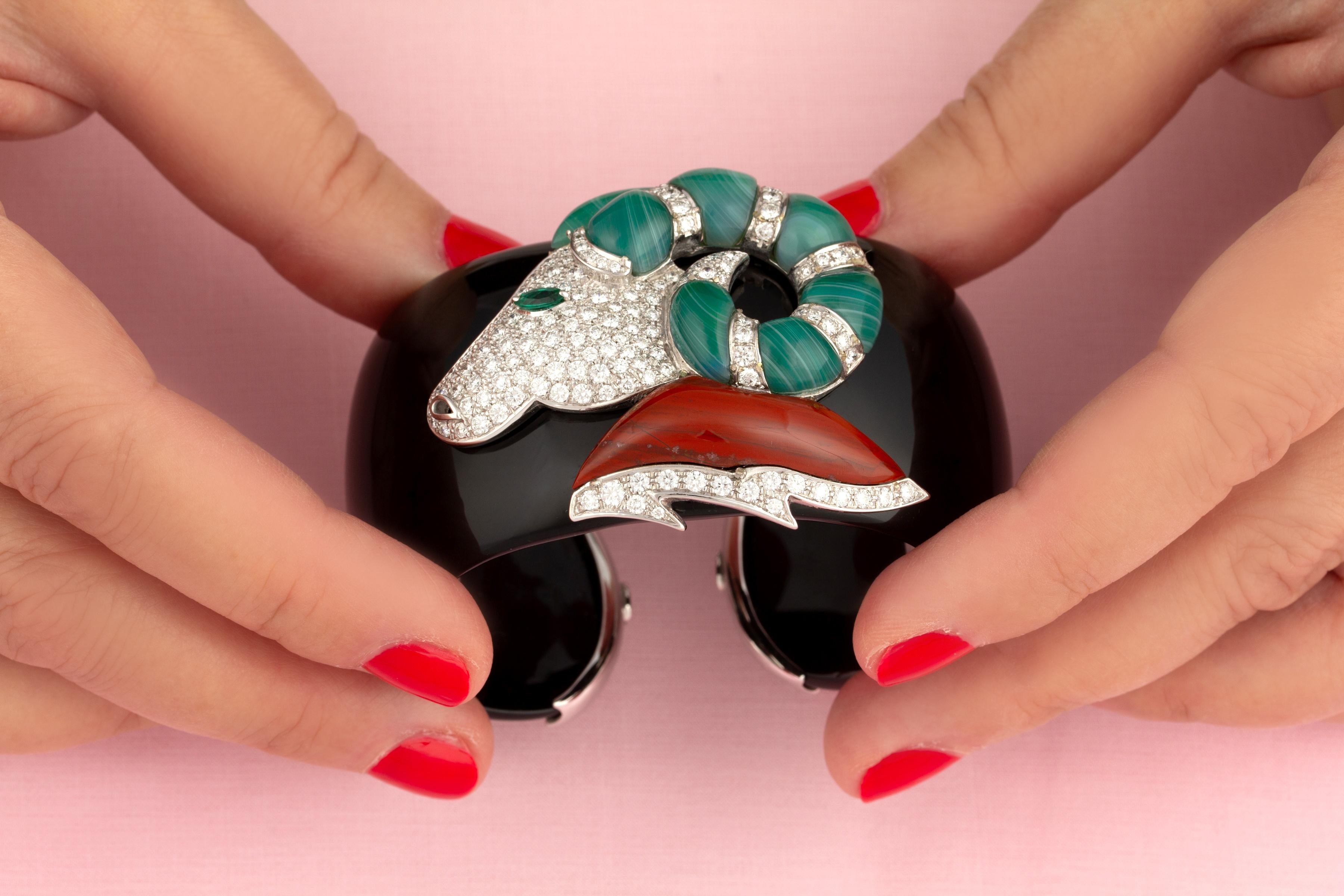 Artist Ella Gafter Aries Zodiac Cuff Bracelet with Diamonds For Sale