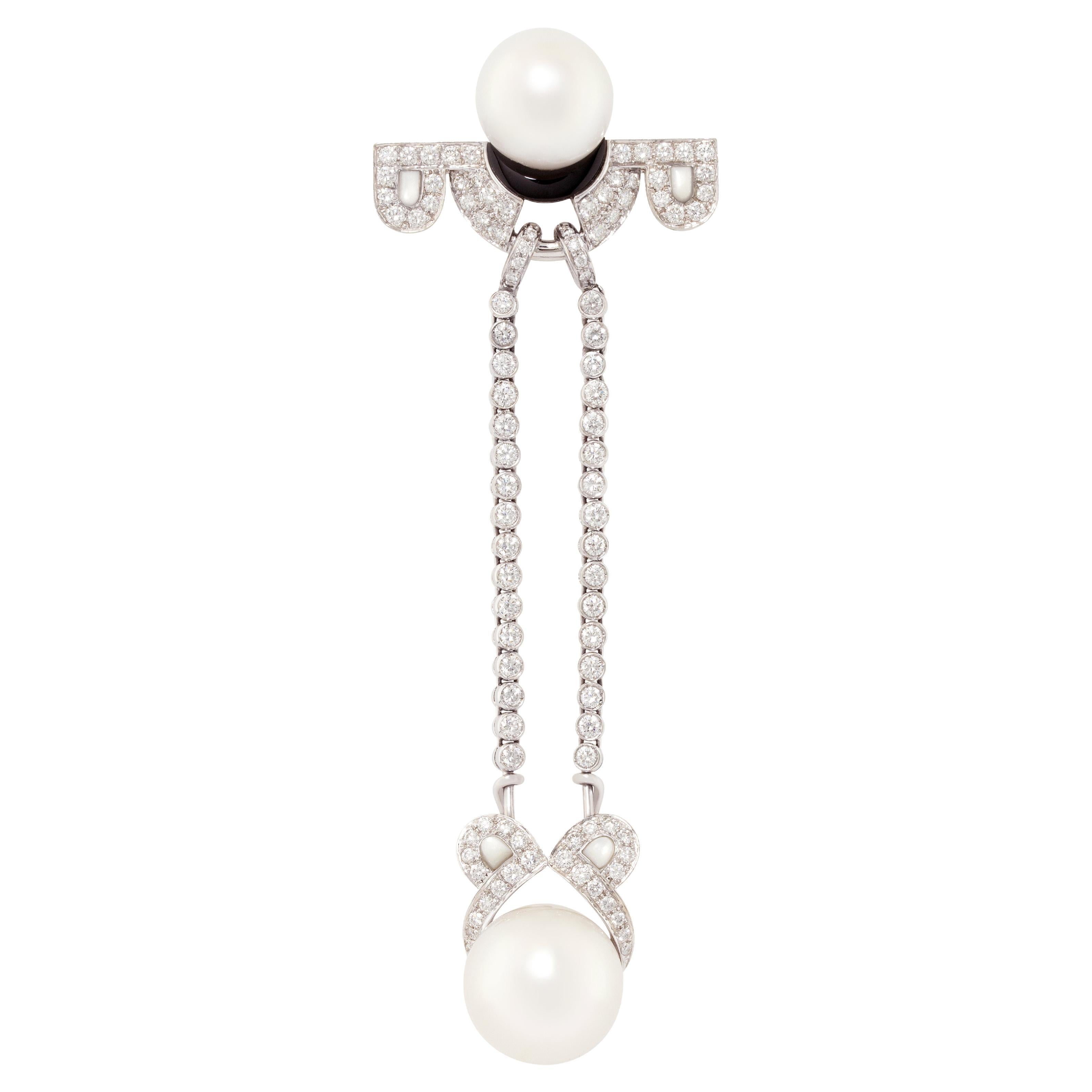 Ella Gafter Art Déco Style Diamond Pearl Brooch For Sale