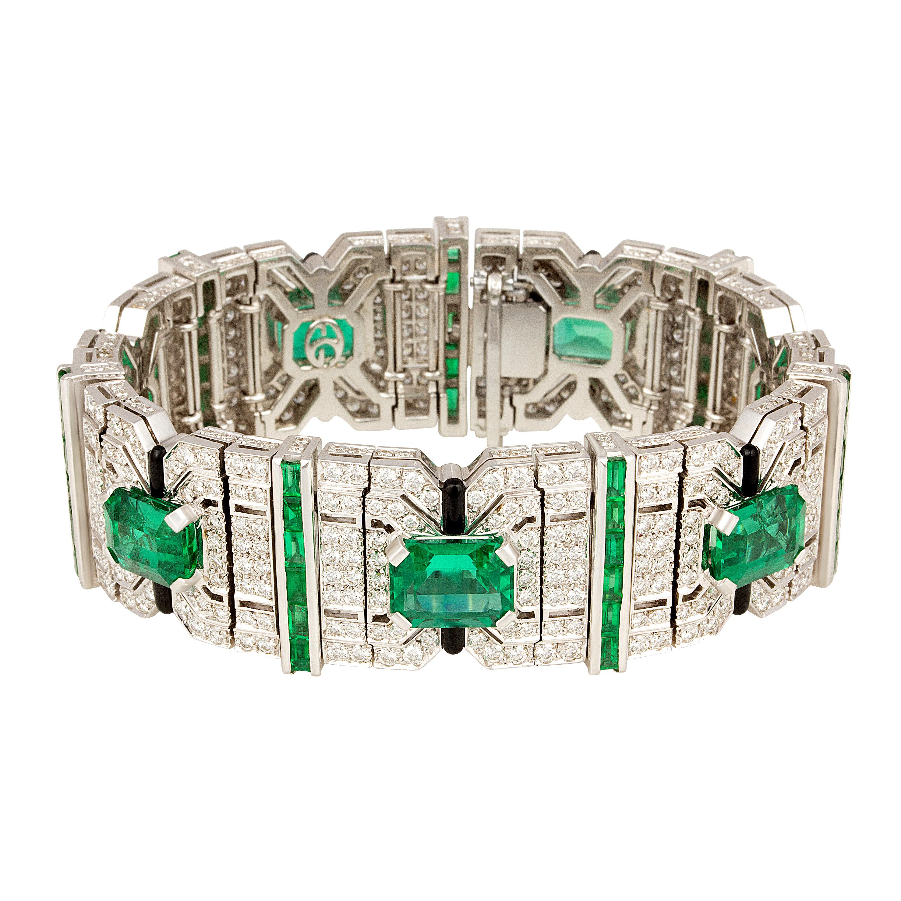 Ella Gafter Art Déco Style Emerald Diamond Cuff Bracelet For Sale