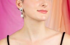 South Sea Pearl Diamond Onyx Drop Earrings Art Deco Style Design by Ella Gafter