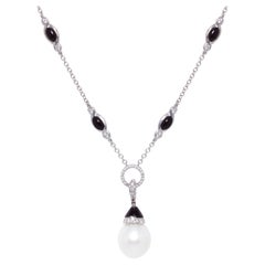 Ella Gafter Art Déco style Pearl Diamond Onyx Pendant Necklace