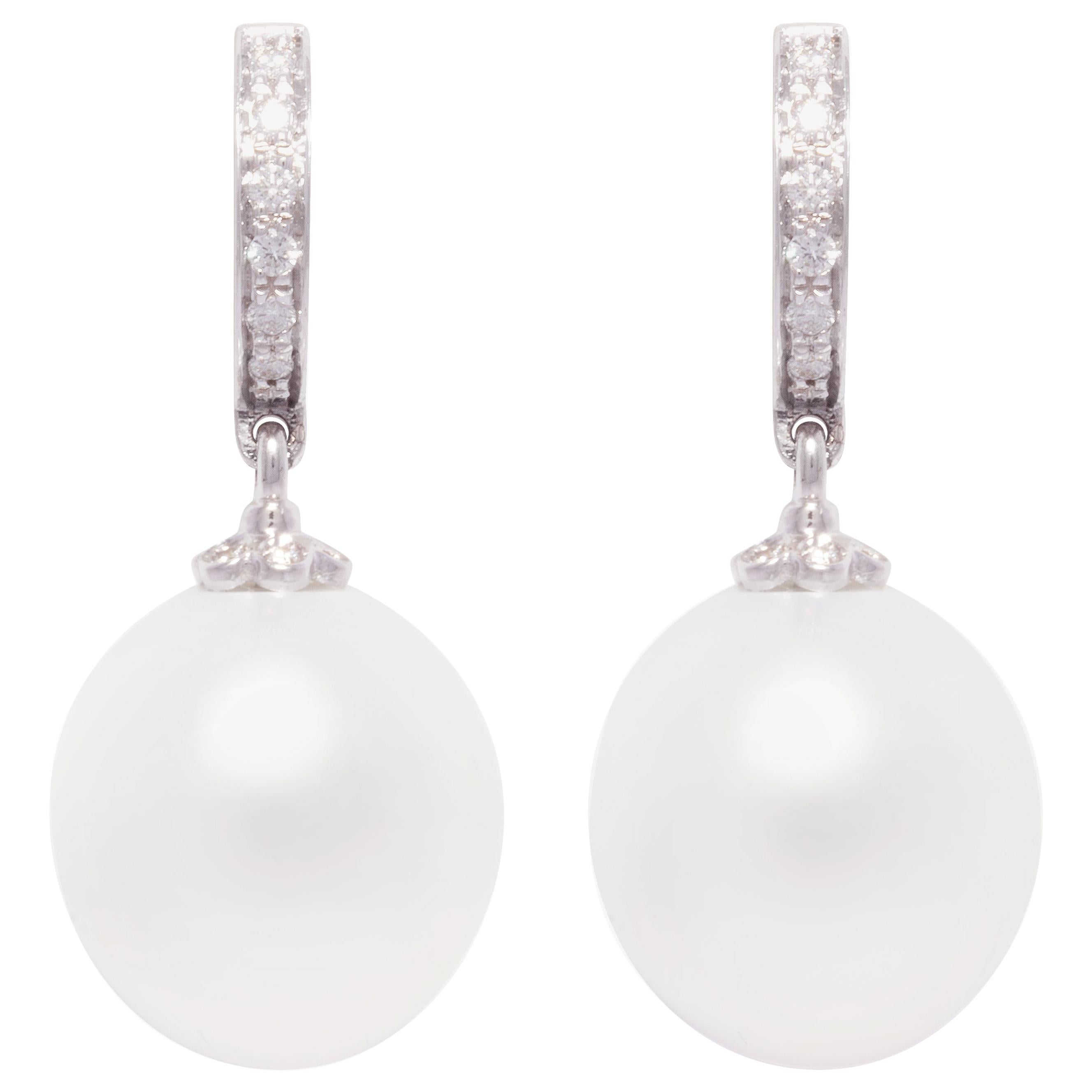 Ella Gafter South Sea Pearl Diamond Drop Earrings For Sale