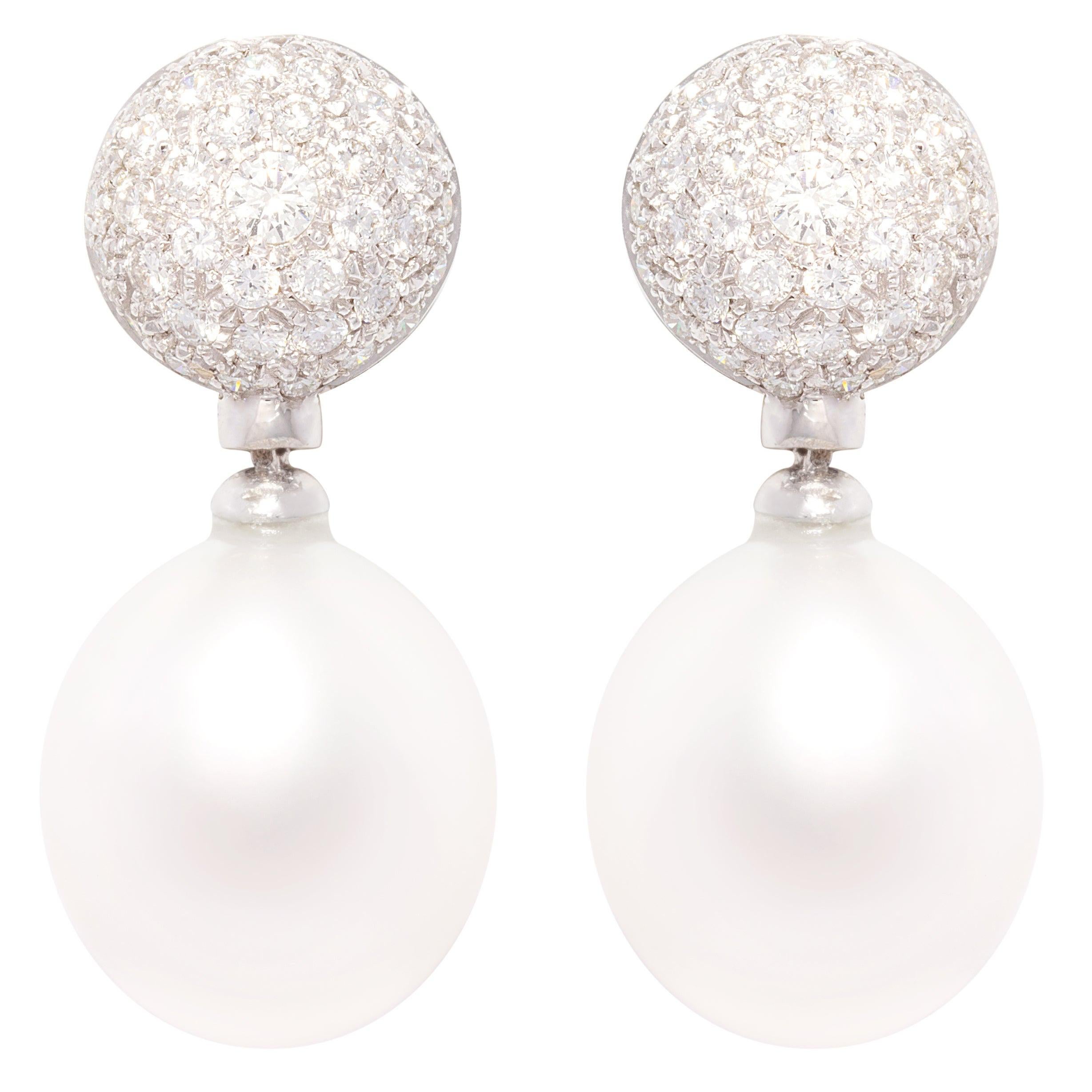 South Sea Pearl Diamond Drop Earrings Design by Ella Gafter