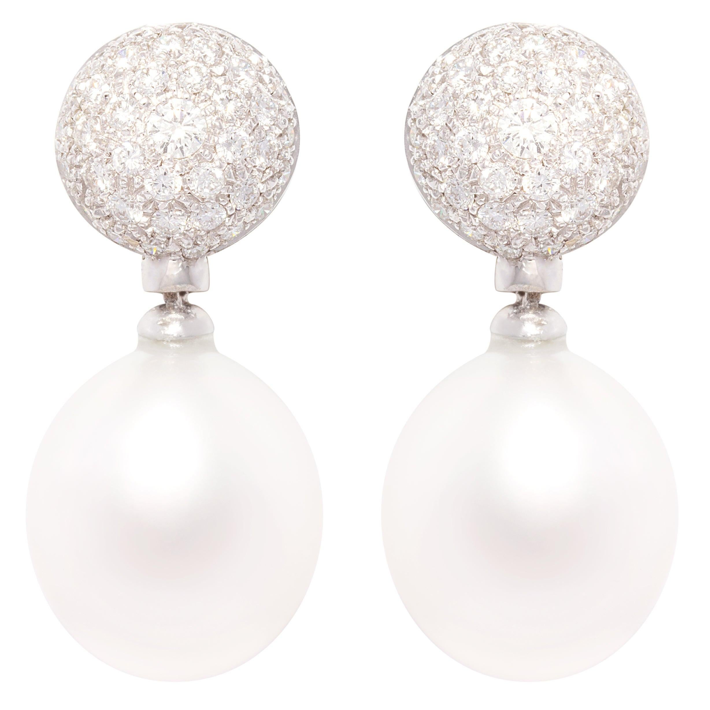 Ella Gafter Oval Pearl Diamond Drop Earrings 