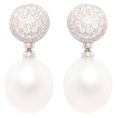 Ella Gafter Oval Pearl Diamond Drop Earrings 