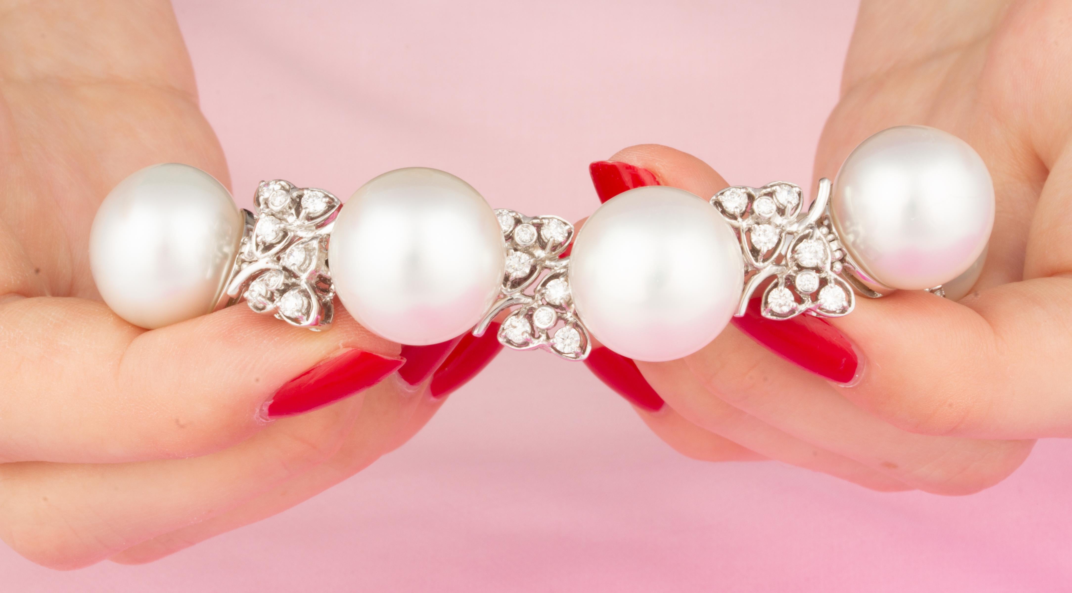Ella Gafter 16mm South Sea Pearl Diamond Cuff Bracelet For Sale 5