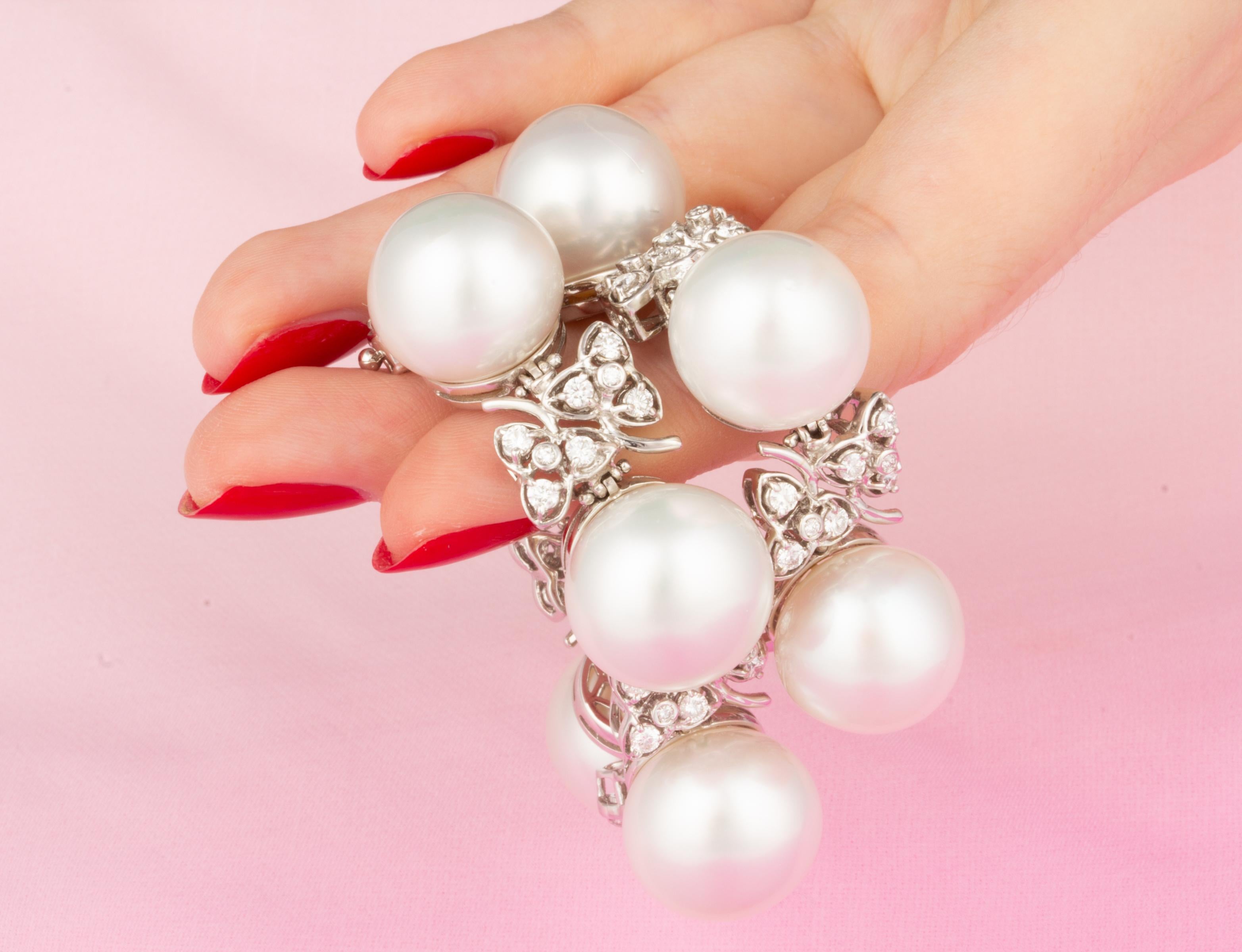 Women's Ella Gafter 16mm South Sea Pearl Diamond Cuff Bracelet For Sale
