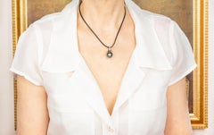 Tahitian Black Pearl Diamond Leather Cord Necklace Design by Ella Gafter