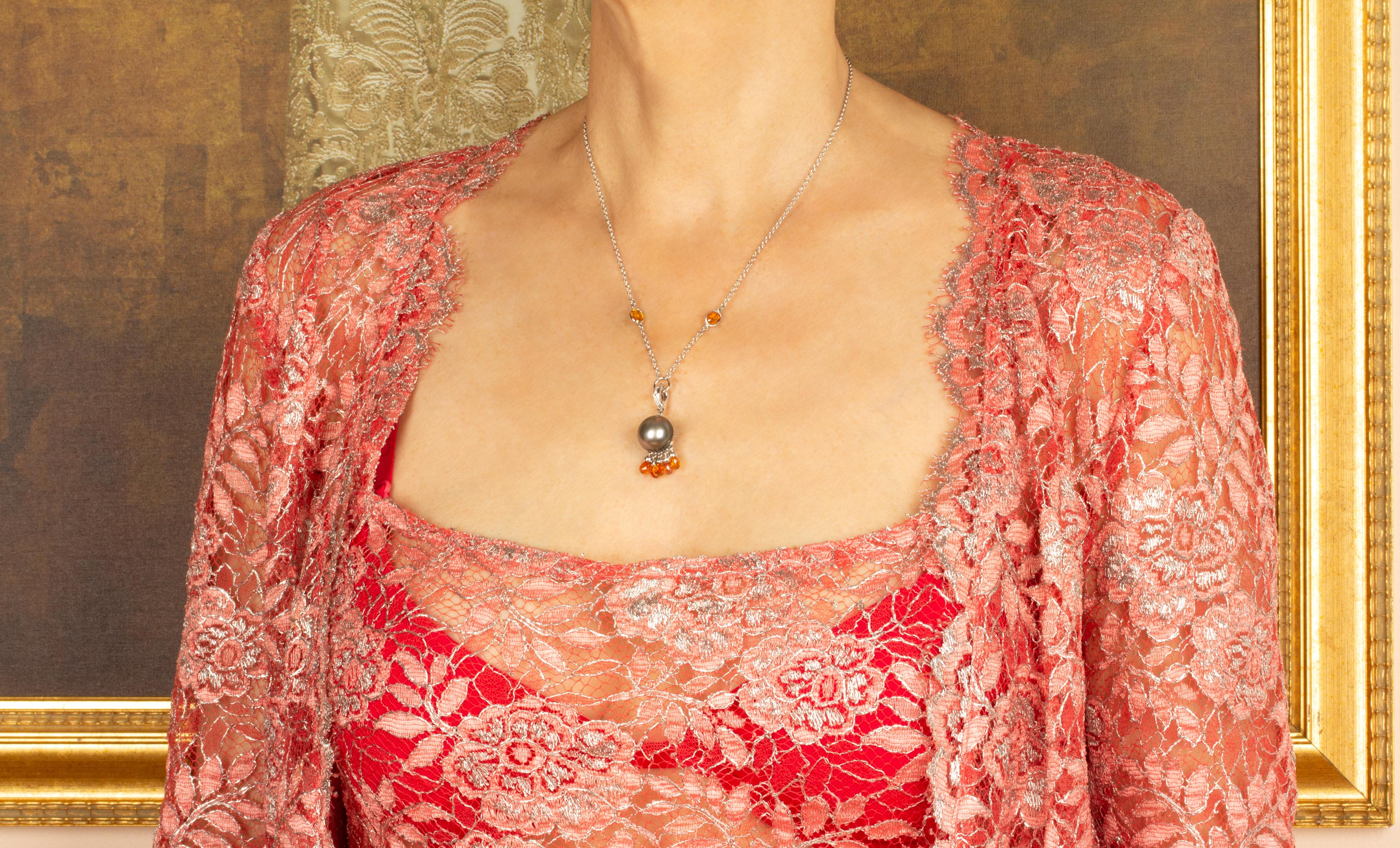 Artist Ella Gafter Black Pearl Sapphire Diamond Necklace For Sale