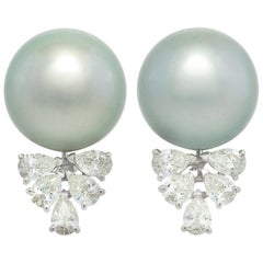 Ella Gafter Black Tahitian Pearl and Diamond Clip-On Earrings