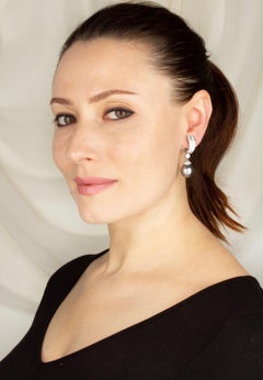 Black Tahitian Pearl Diamond Drop Earrings 15mm Design by Ella Gafter