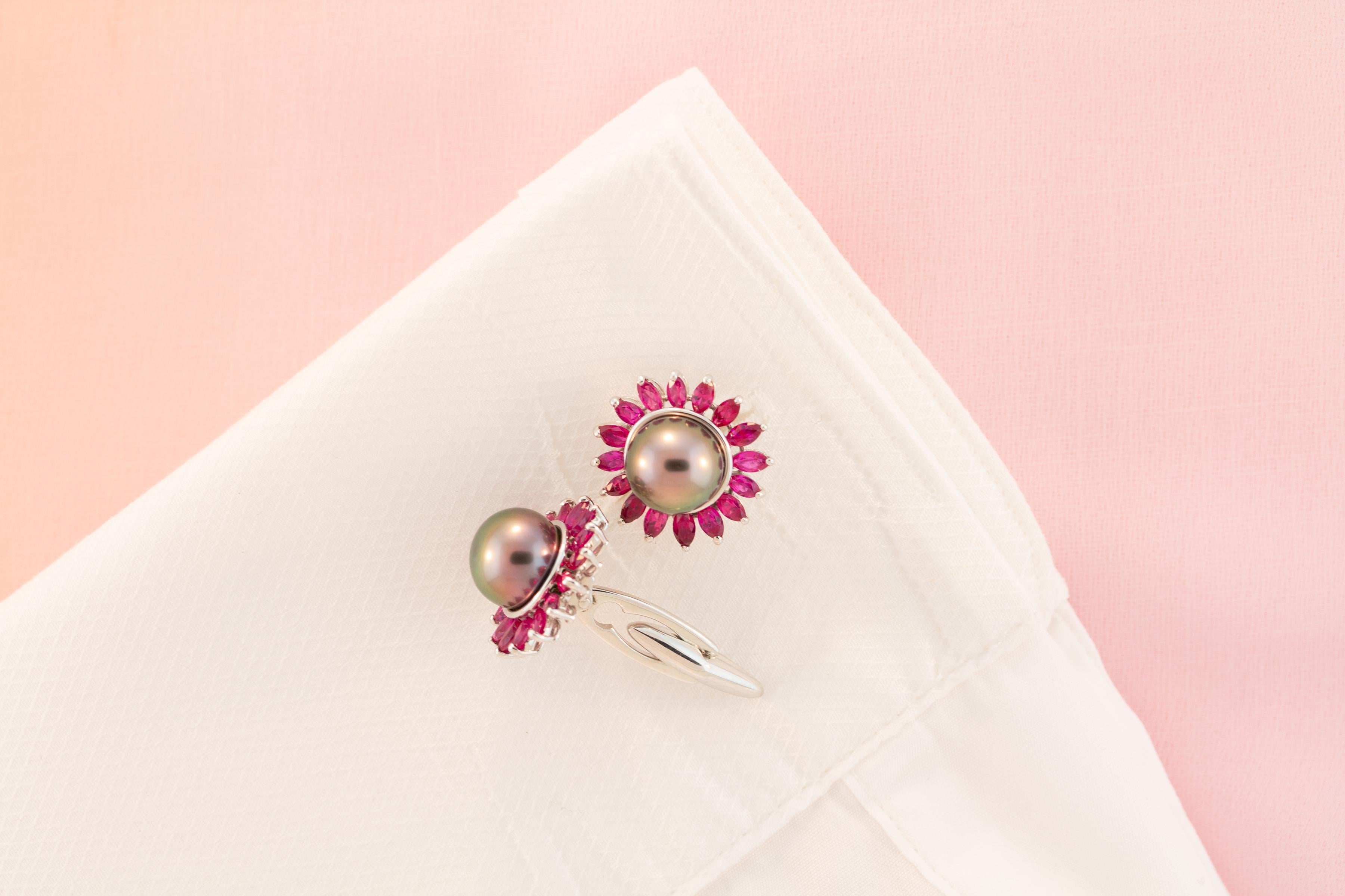 Ella Gafter Black Pearl Ruby Cufflinks  In New Condition For Sale In New York, NY