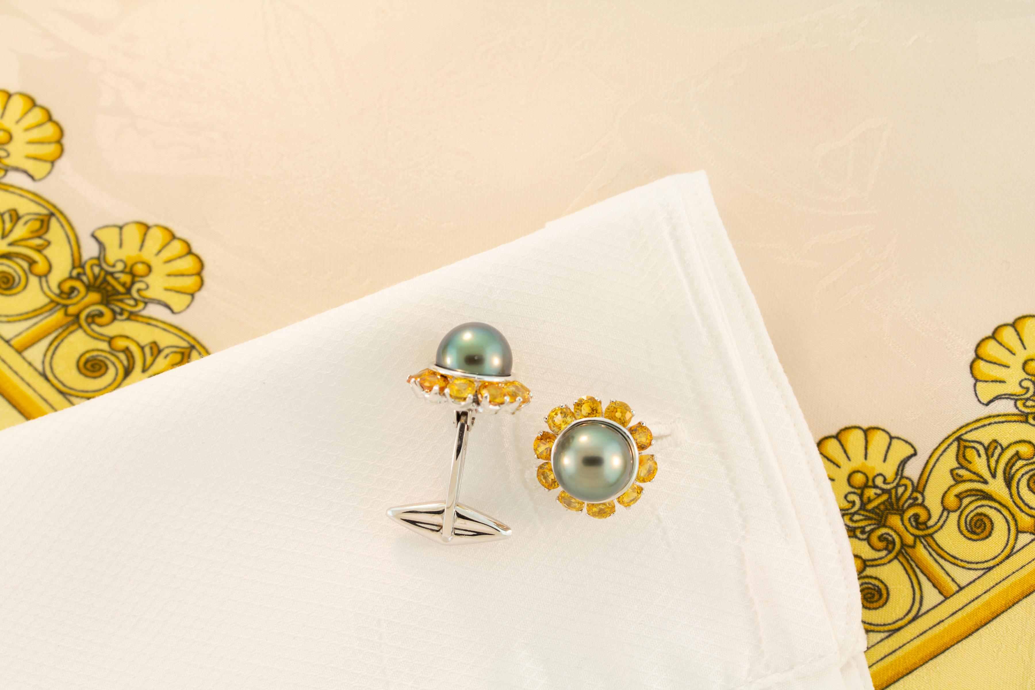 Ella Gafter Black Pearl Sapphire Cufflinks In New Condition For Sale In New York, NY