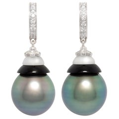 Ella Gafter 14mm Peacock Tahitian Pearl Diamond Earrings 