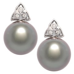 Ella Gafter 13mm Black Tahitian Pearl Diamond Stud Earrings