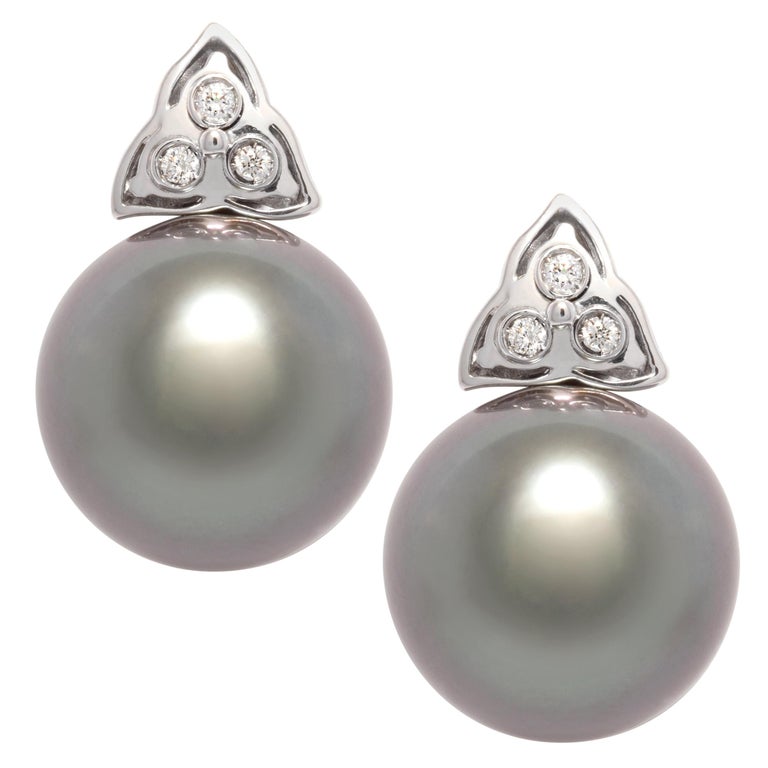 Boucles D'oreilles En Perles Noires De Tahiti Et Tourmaline Verte - Argent Sterling - Dormeuses