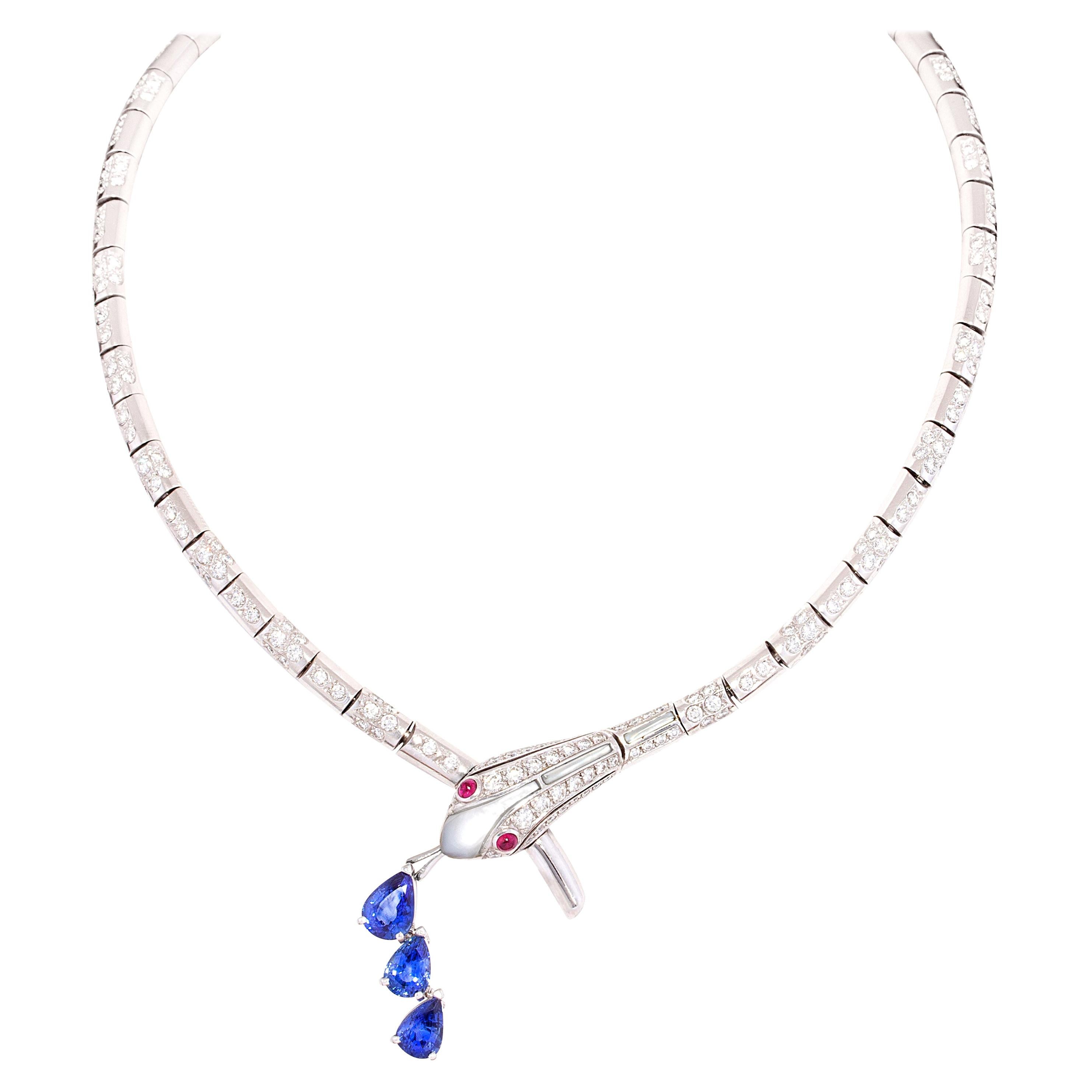 Ella Gafter Blue Sapphire Diamond Snake Necklace